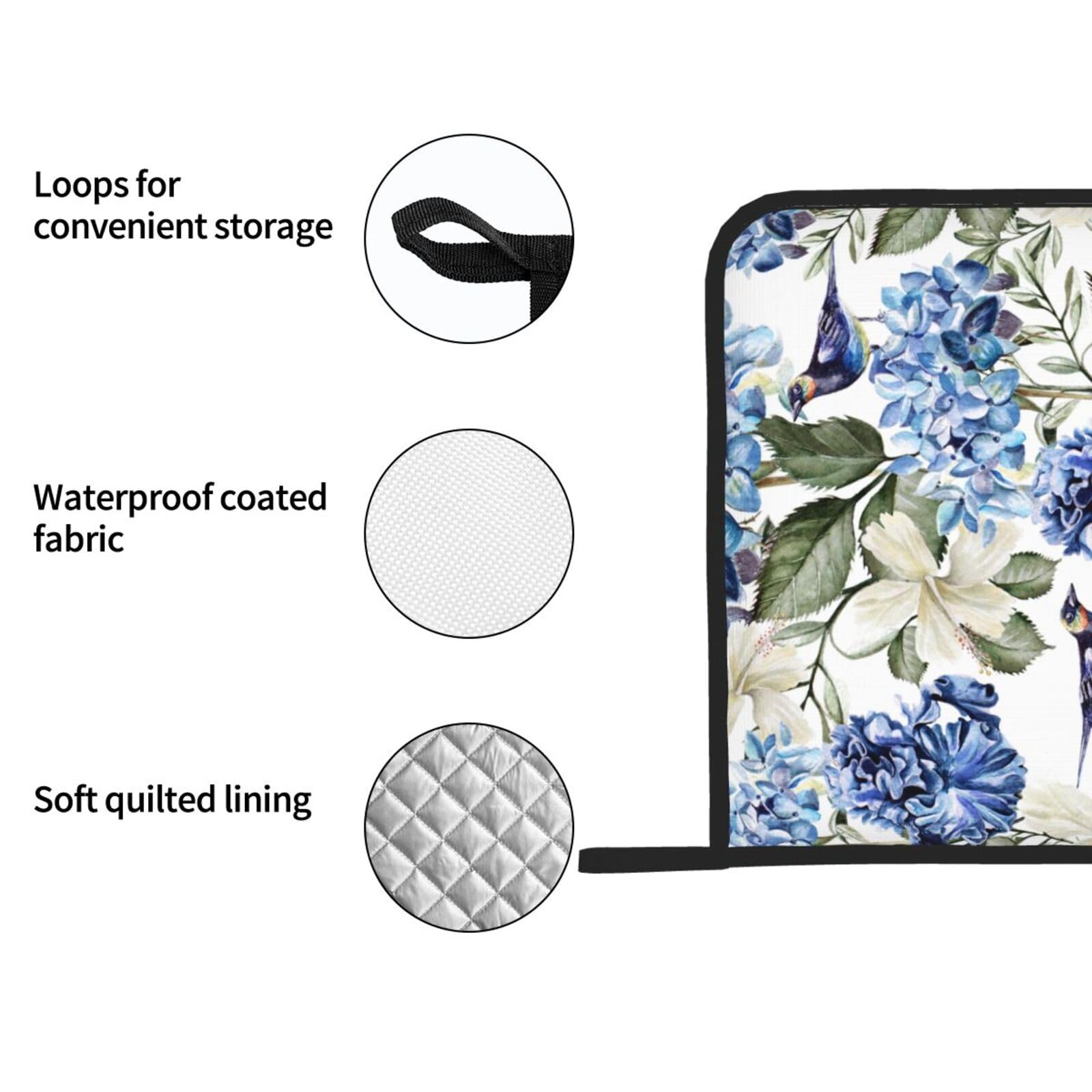 Blue Hydrangea Flowers Bird Pot Holders Set of 2, Heat Resistant Square Oven Mitts for Kitchen, Cooking, Baking, BBQ, and Everyday Use
