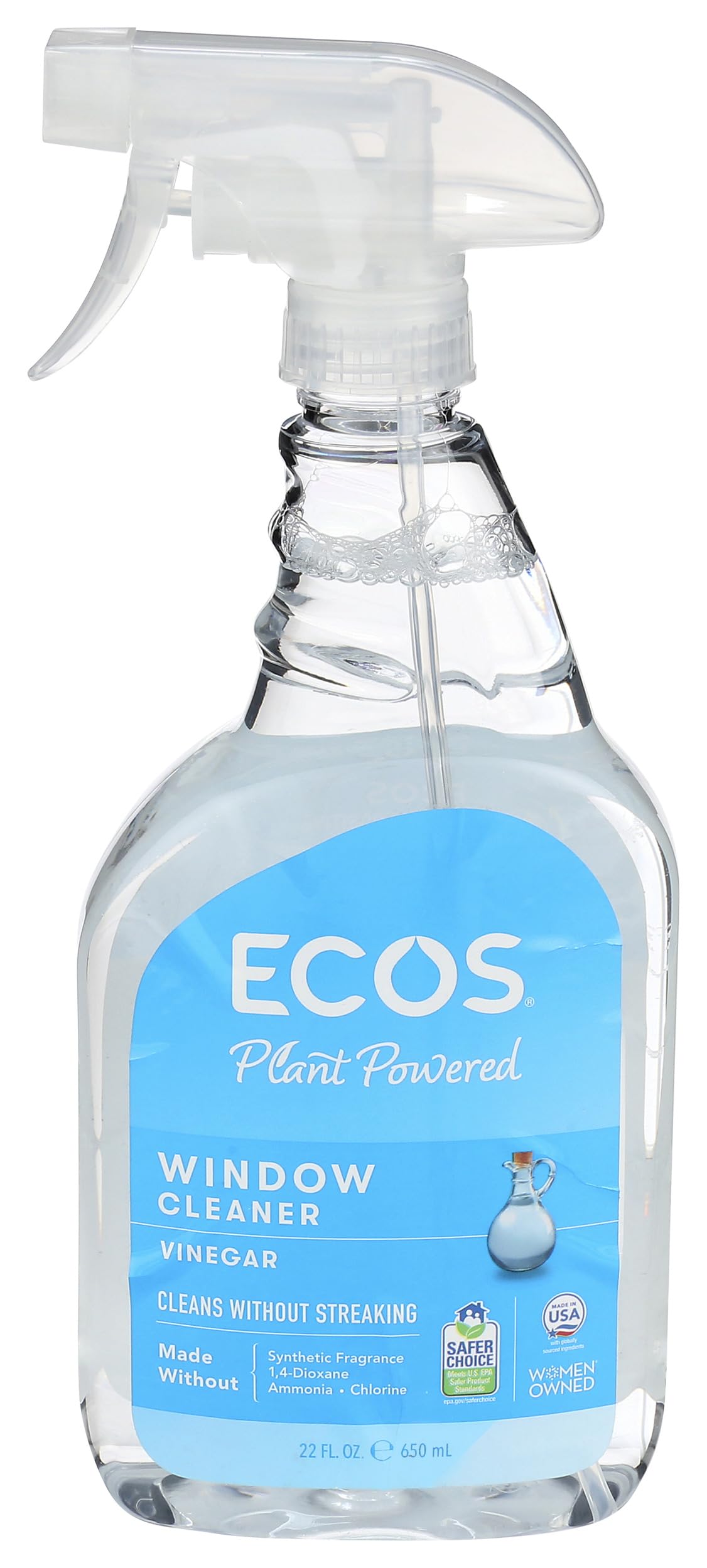 Earth Friendly Products Vinegar Window Cleaner - 22 Oz, Streak-Free & Non-Toxic - Perfect for Glass, Mirrors & Household Cleaning