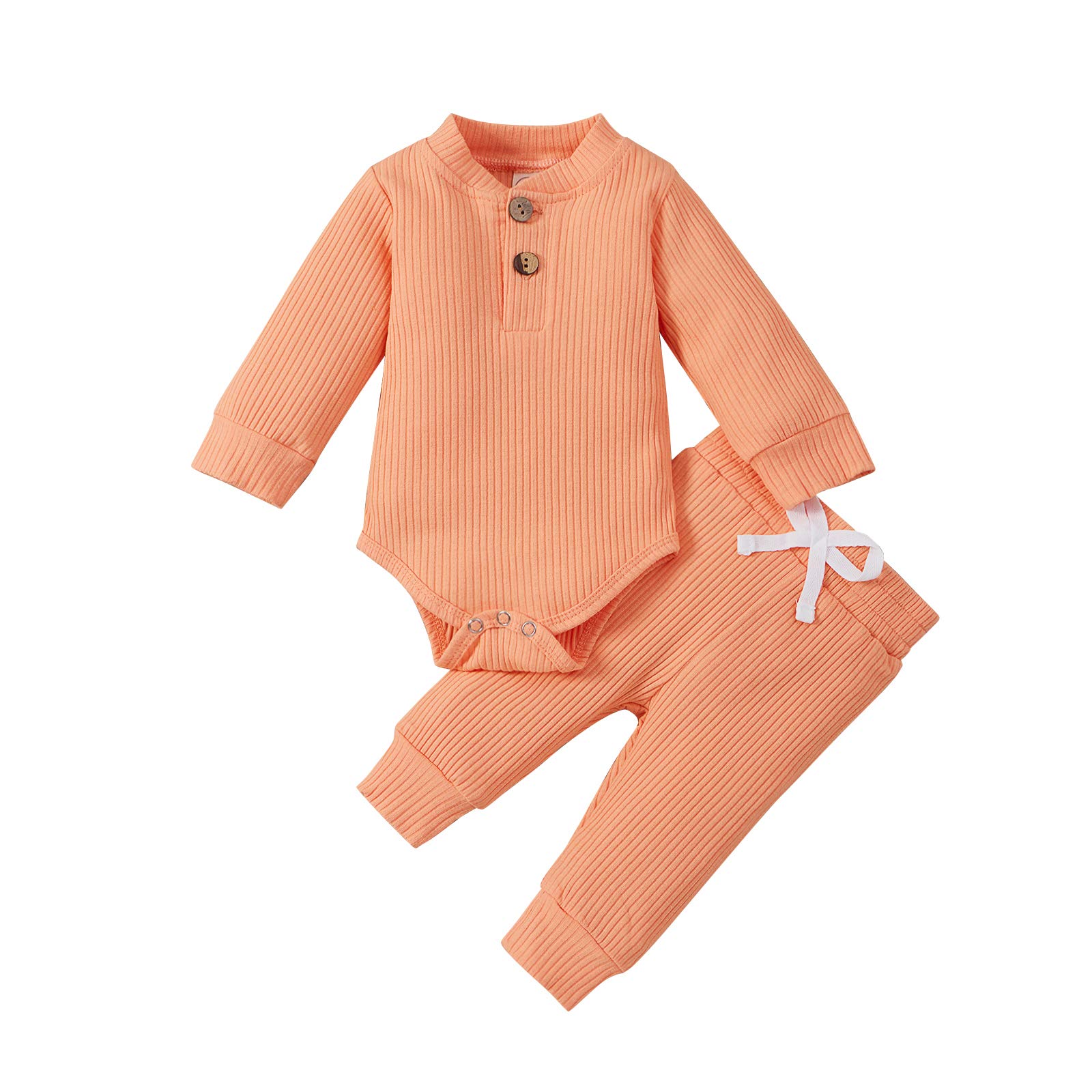 Newborn Baby Girl & Boy Fall Winter Outfits - 3-24 Months Long Sleeve Knitted Cotton Romper & Pants Set | Cozy Infant Winter Clothes for Playtime, Family Photos & Holiday Gatherings