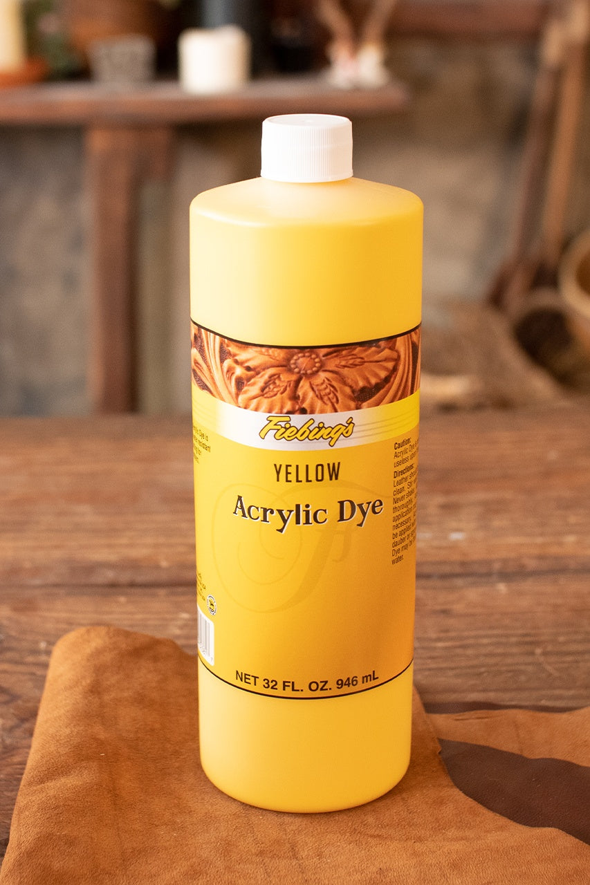 Fiebing's Acrylic Leather Dye 32 oz (946 ml) - Vibrant Yellow for Leather Crafting, Shoes, Bags & DIY Projects | High-Quality, Fast-Drying, Permanent Color