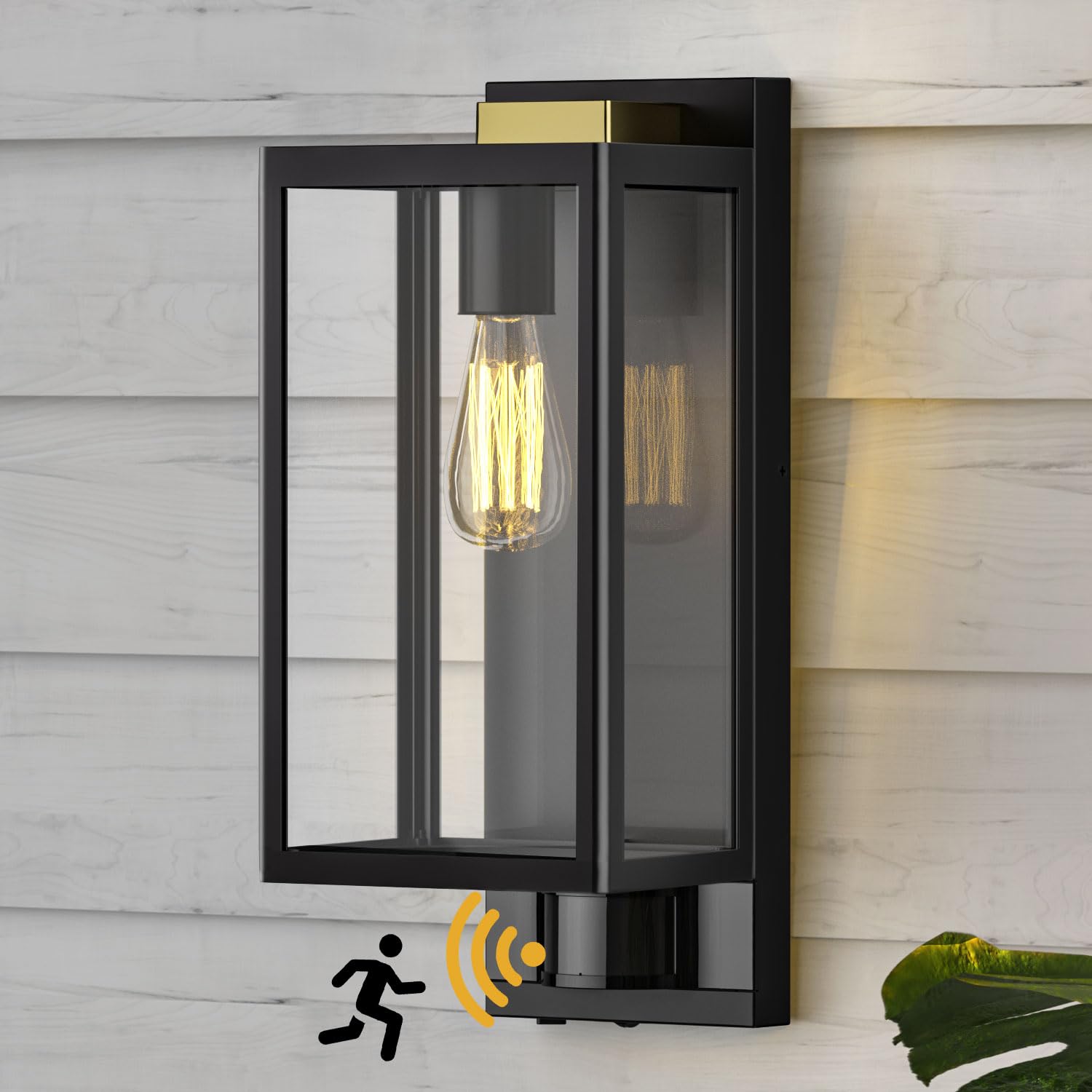 Motion Sensor Outdoor Wall Lights - Dusk to Dawn Security Lighting, Modern Black Square Exterior Wall Lantern with 3 Brightness Modes, Waterproof IP65 for Garage, Porch, Patio & Backyard (Bulb Not Included) - Ideal for Home Security, Pathway Illumination & Nighttime Safety
