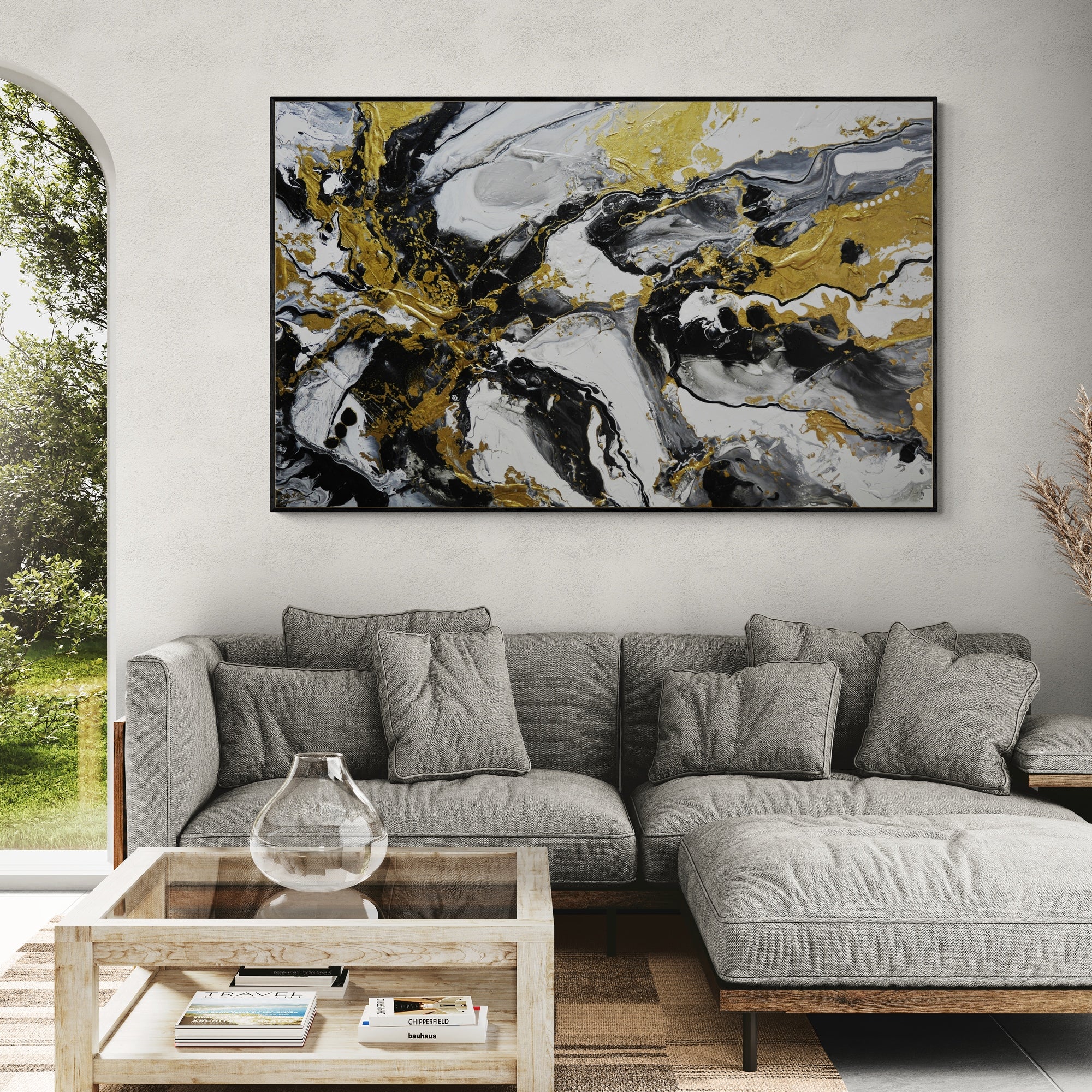 Golden Anatomy 160cm x 100cm Textured Abstract Canvas Art - Modern Wall Decor for Living Room, Bedroom & Office
