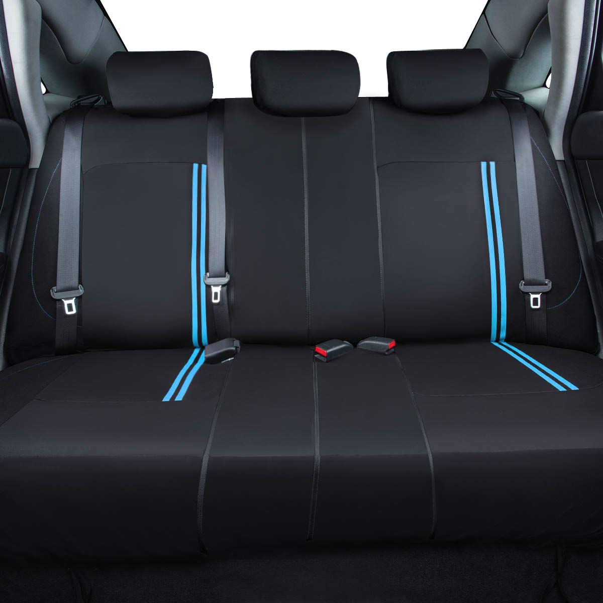 CAR PASS Sporty Universal Car Seat Cover Full Set - Airbag Compatible, Fits SUVs, Vans & Sedans (Black with Blue) - Perfect for Road Trips, Commuting & Car Protection