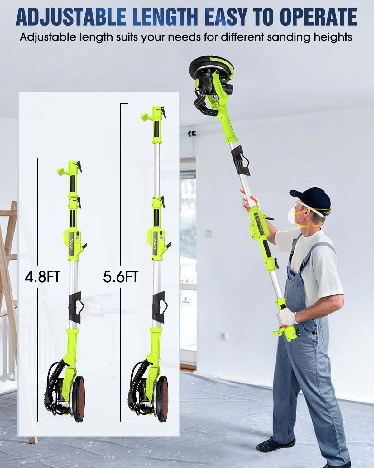 7.2A Electric Drywall Sander with Vacuum Dust Collection - 6 Speed Adjustable (900-1800 RPM), LED Light, Foldable Handle & 12 Sandpapers - Perfect for Home Renovation, Drywall Repair and DIY Projects