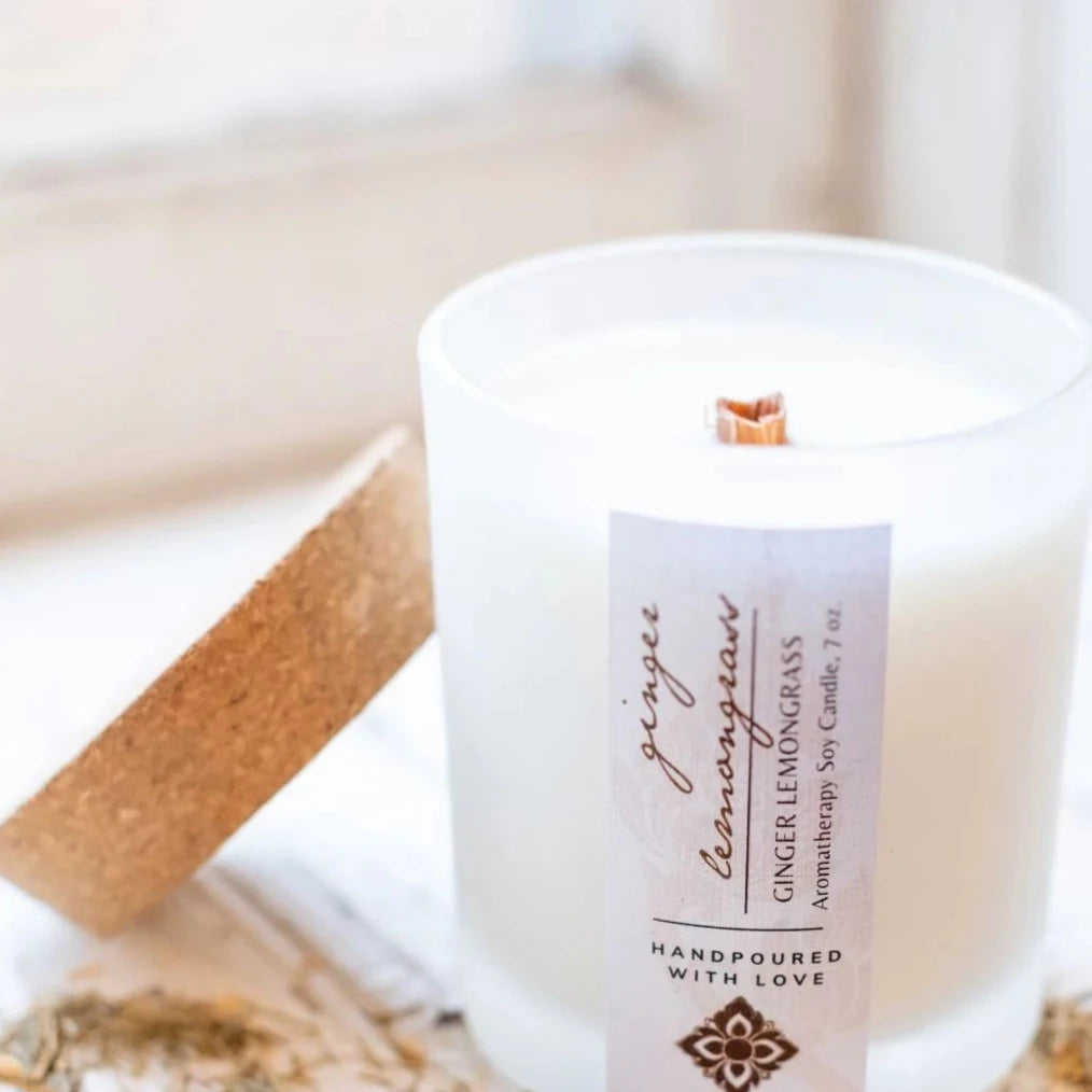 Ginger Lemongrass Soy Wax Aromatherapy Candle - Relaxing Scent for Home, Spa & Meditation | Natural Essential Oil Soy Candle for Stress Relief & Mood Enhancement