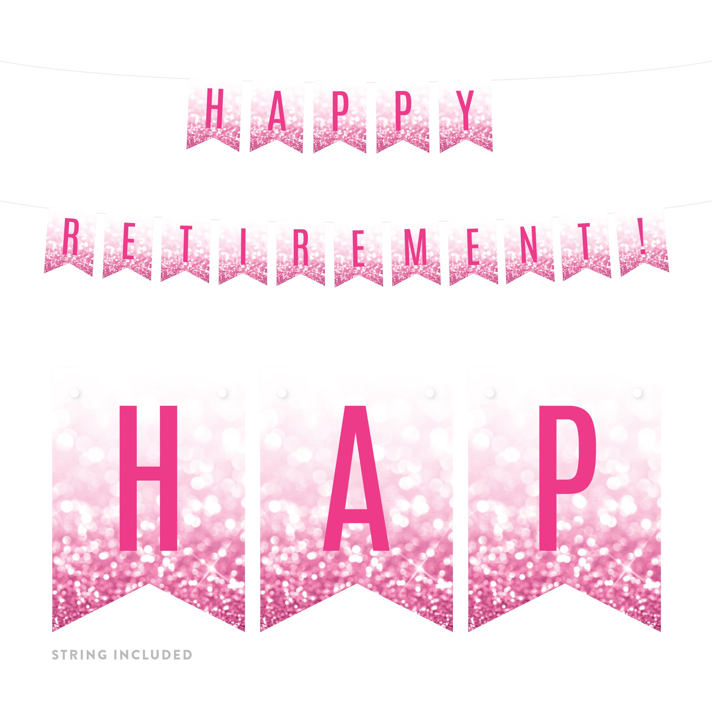 Faux Glitzy Pink Glitter Retirement Party Banner - 5 Feet Happy Retirement Decor for Birthday, Wedding & Baby Shower | Vibrant Hanging Pennant for Celebrations & Special Events