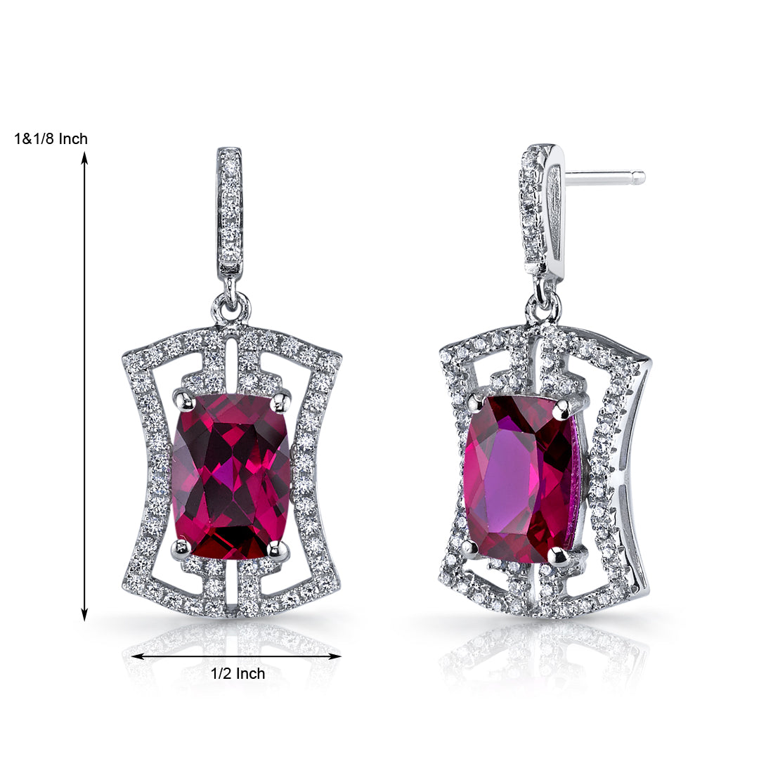 6.5 Carat Ruby Drop Earrings in Sterling Silver - Cushion Cut Gemstone Jewelry for Women - Perfect for Weddings, Parties & Special Occasions