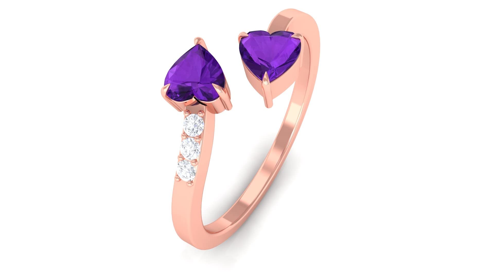 1/2 CT Amethyst Heart Ring with Diamond - Certified 14K Solid Gold Violet Amethyst Promise Ring for Women | Valentine's Gift, Anniversary Jewelry, Romantic Proposal Ring
