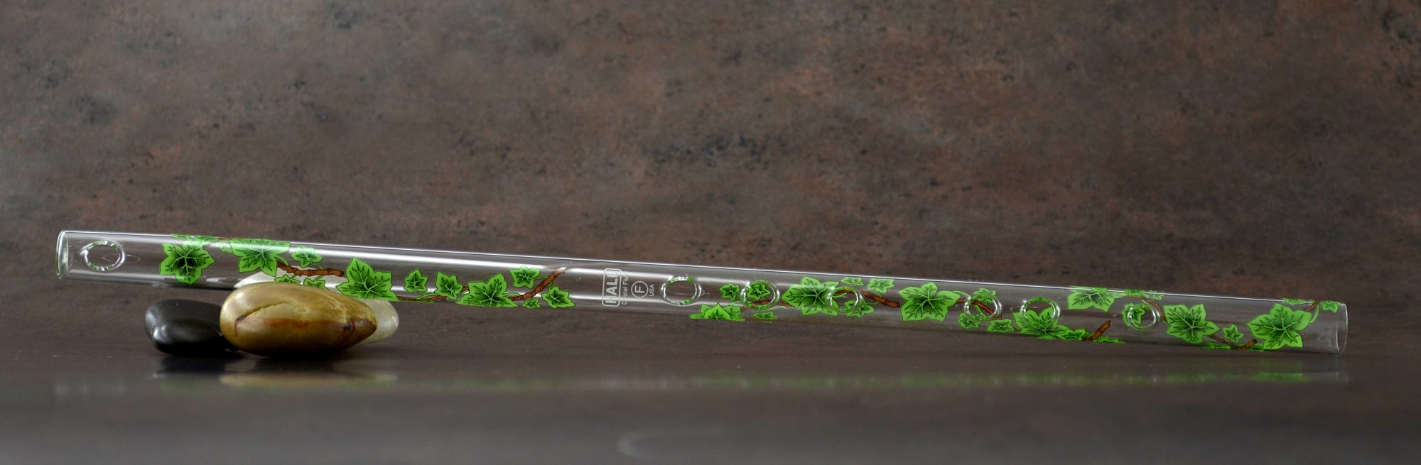 Hall Crystal Flute 11904 - Professional Inline Glass Flute in F Key - Elegant Green Ivy Design for Wedding, Band & Orchestral Performances
