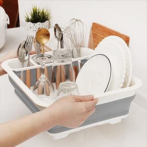 Foldable Silicone Dish Drying Rack with Utensil Holder - Space Saving Collapsible Drainer for Kitchen Counter - Perfect for Small Apartments, Camping & RV Use