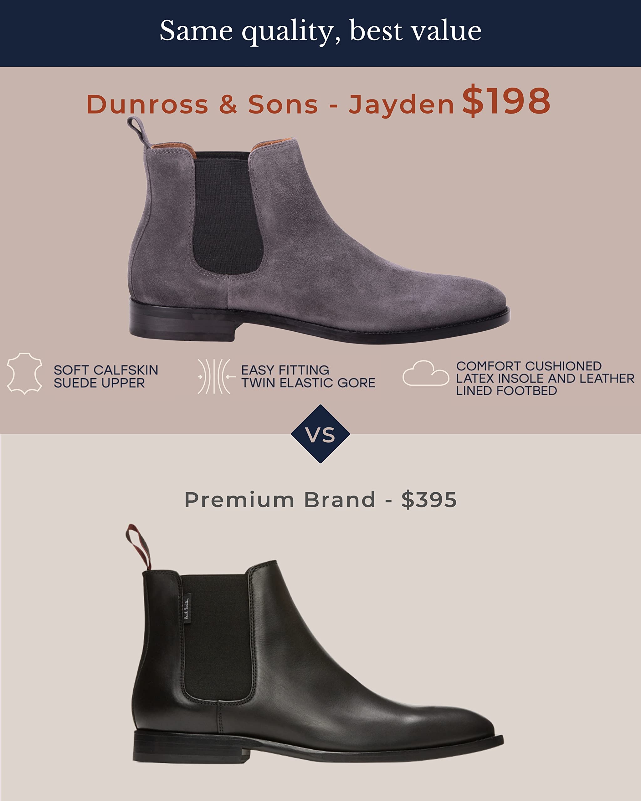 Dunross & Sons Men's Chelsea Dress Boots - Comfortable Leather Jayden Boots for Work, Casual & Formal Wear