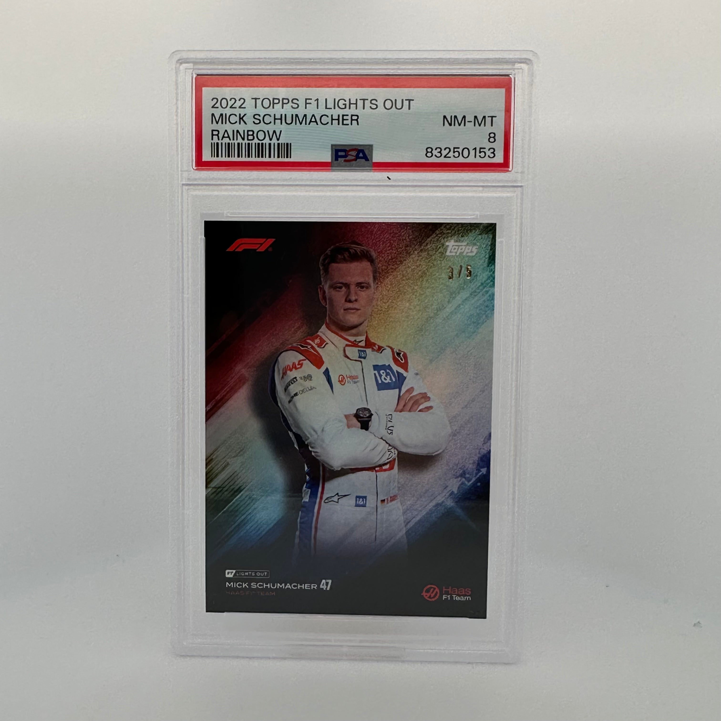 PSA 8 Graded Mick Schumacher 2021 Topps Chrome Formula 1 F1 Rainbow Foil Trading Card - Perfect for Collectors, Investors & Racing Fans Display