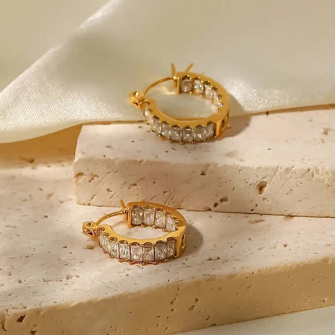 18K Gold Plated Sparkly CZ Hoop Earrings for Women | Trendy Cubic Zirconia Jewelry Gift for Birthday, Anniversary & Party | JDE239