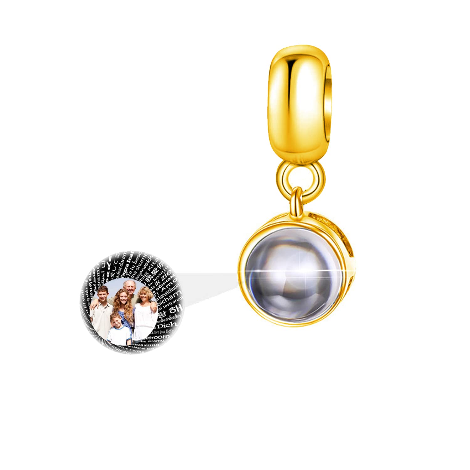 Personalized Photo Charm for Bracelet - Custom Engraved Pet & Person Picture Bead - 100 Languages Projection Charm - Perfect for Jewelry Making, Gifts & Keepsakes
