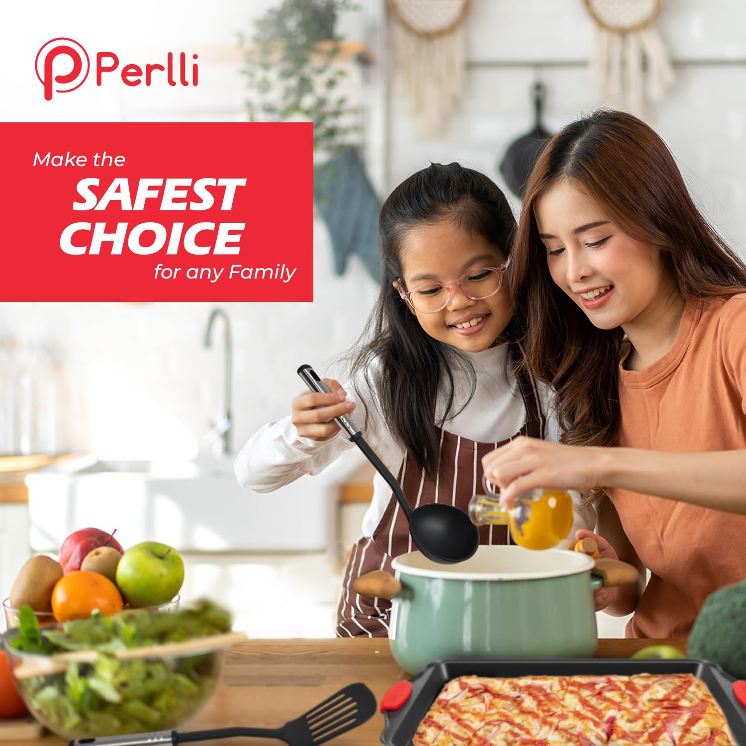 PERLLI Non-Stick 17-Piece Baking Pan Set - BPA-Free Carbon Steel Bakeware with Silicone Handles, Stackable Oven Safe Cookie Sheet & Baking Tray Set (446°F) - Perfect for Cookies, Cakes, Bread & Roasting Vegetables