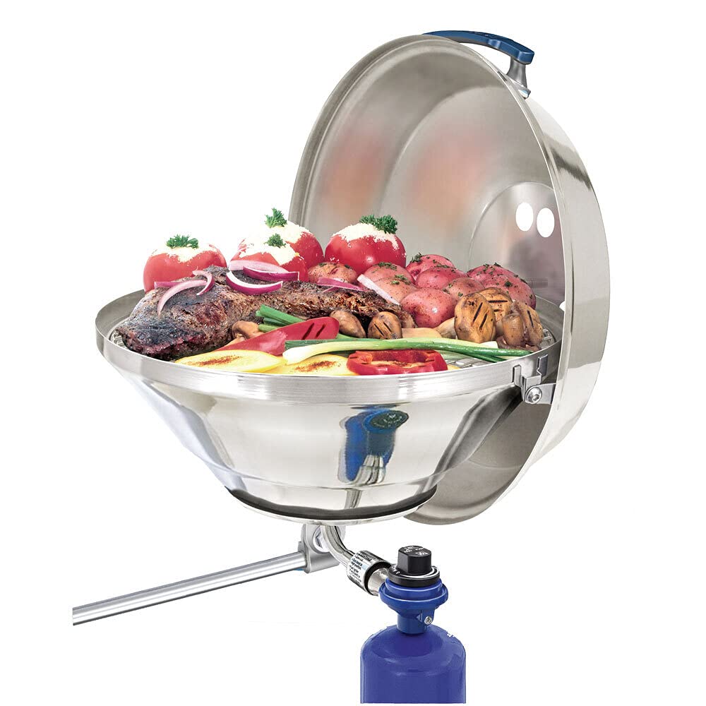 MAGMA Marine Kettle Gas Grill with Scotty Rod Holder Mount - Portable Boat BBQ Grill for Fishing, Camping & Outdoor Cooking