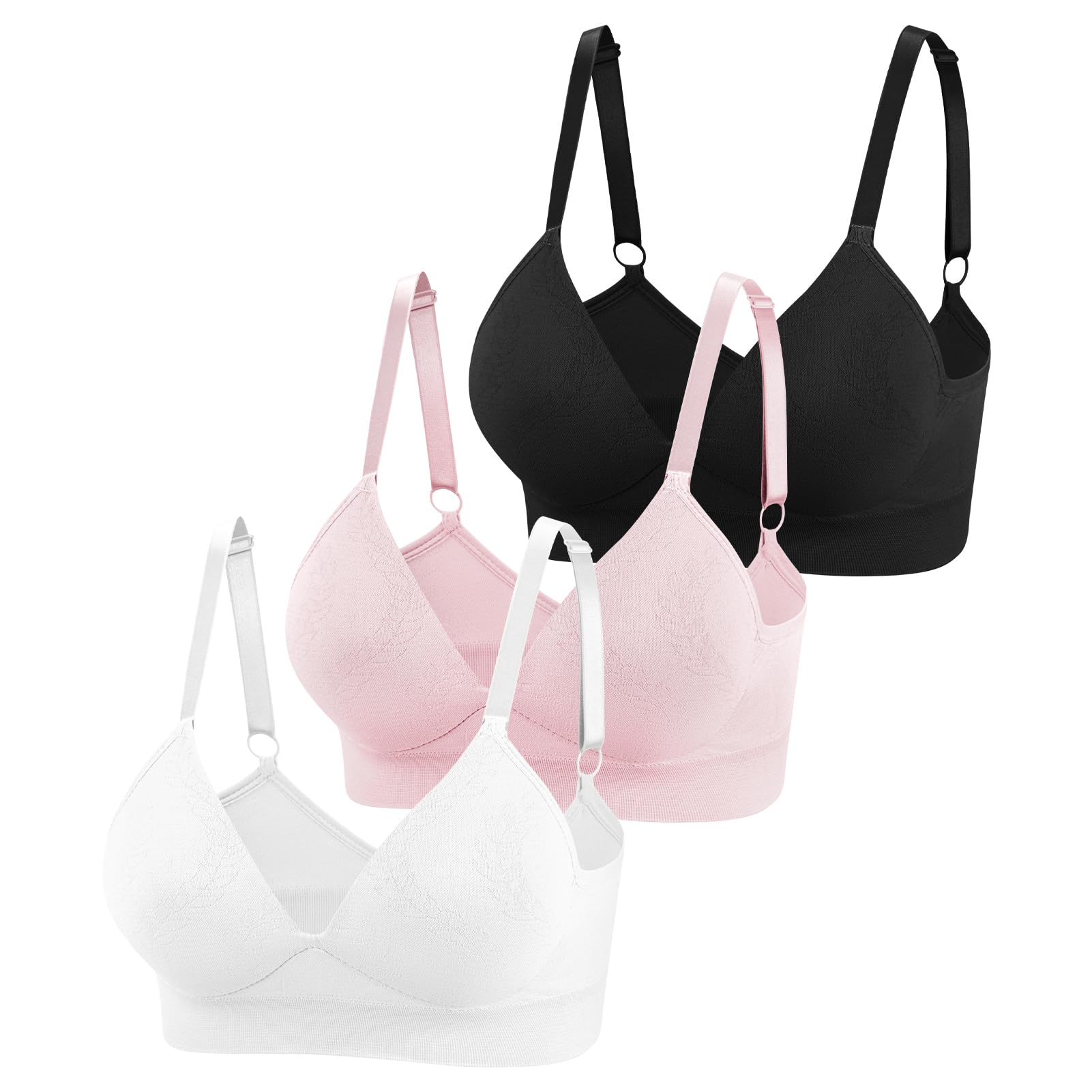 Eleplus 3 Pack Women's Seamless Wireless Deep V Bralette - Lightly Lined Comfort Bras in Multicolor for Everyday Wear & Yoga