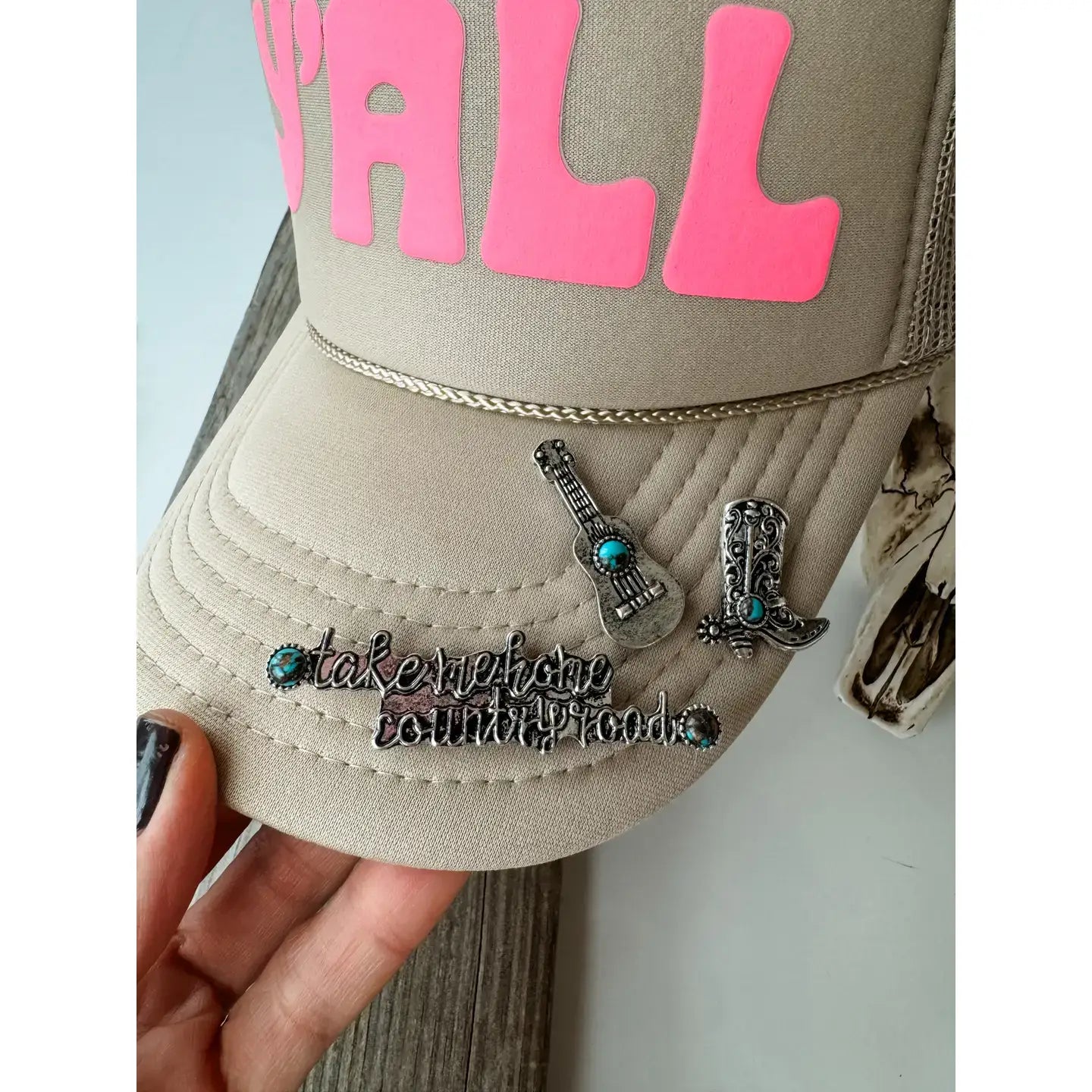 Western Trucker Hat with Magnetic Hat Pin Set - Turquoise Color for Outdoor, Rodeo & Casual Wear | Adjustable Snapback Cap for Men & Women