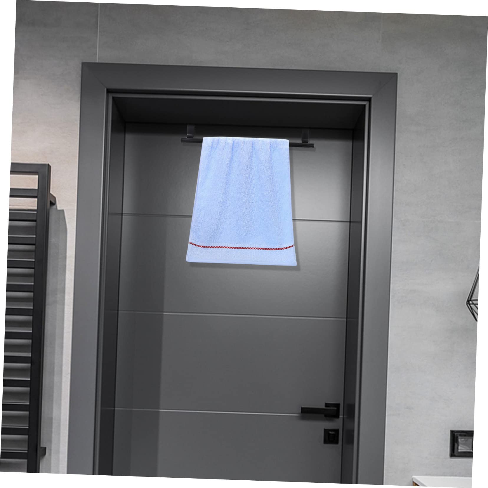 6-Piece Stainless Steel Over Door Towel Rack Set - Wall Mounted Hanger for Bathroom, Kitchen & Laundry - Space Saving Clothes & Towel Holder - Black
