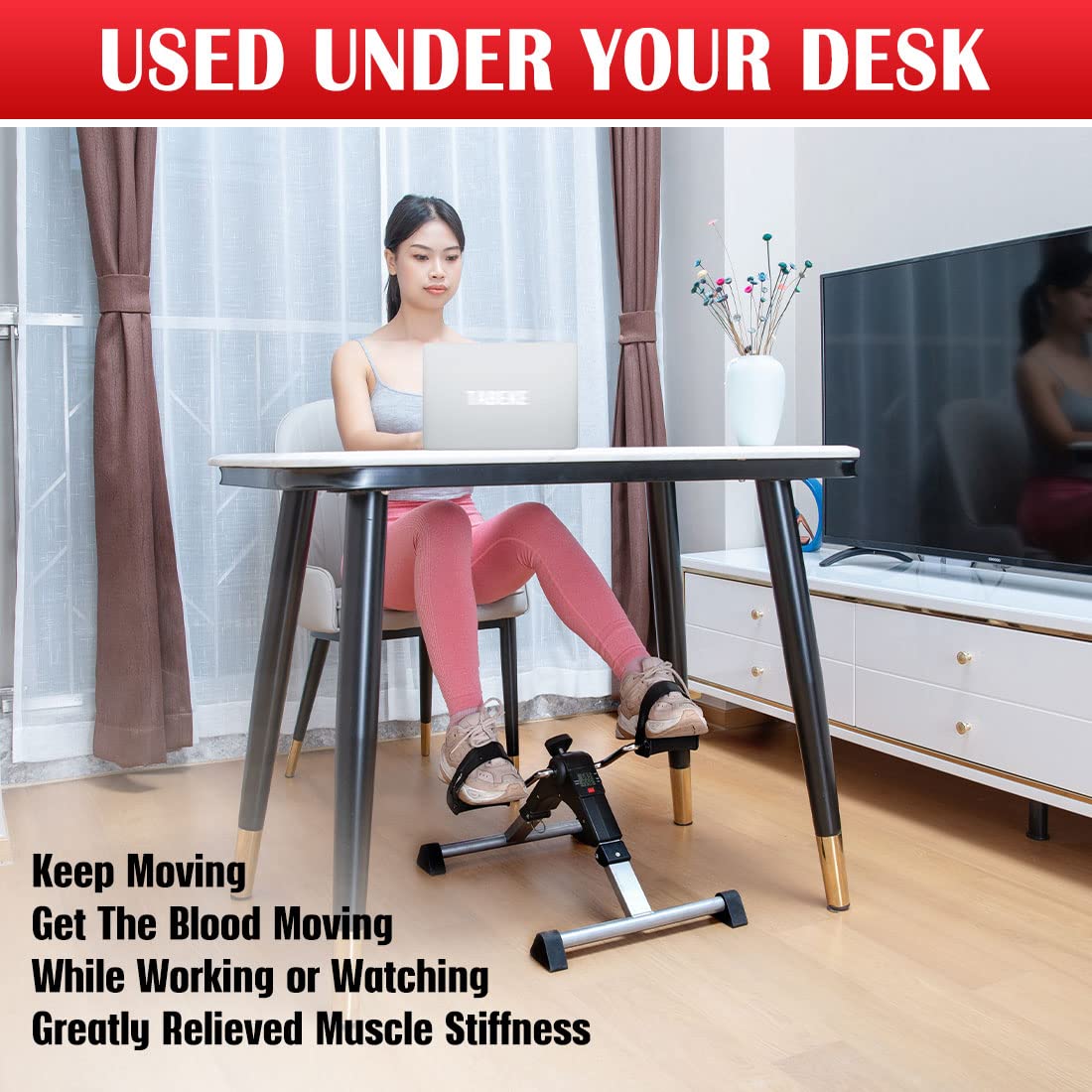 TABEKE Under Desk Bike Pedal Exerciser - Portable Folding Exercise Bike for Arms & Legs, LCD Display, Fully Assembled - Perfect for Office, Home & Rehab Workouts