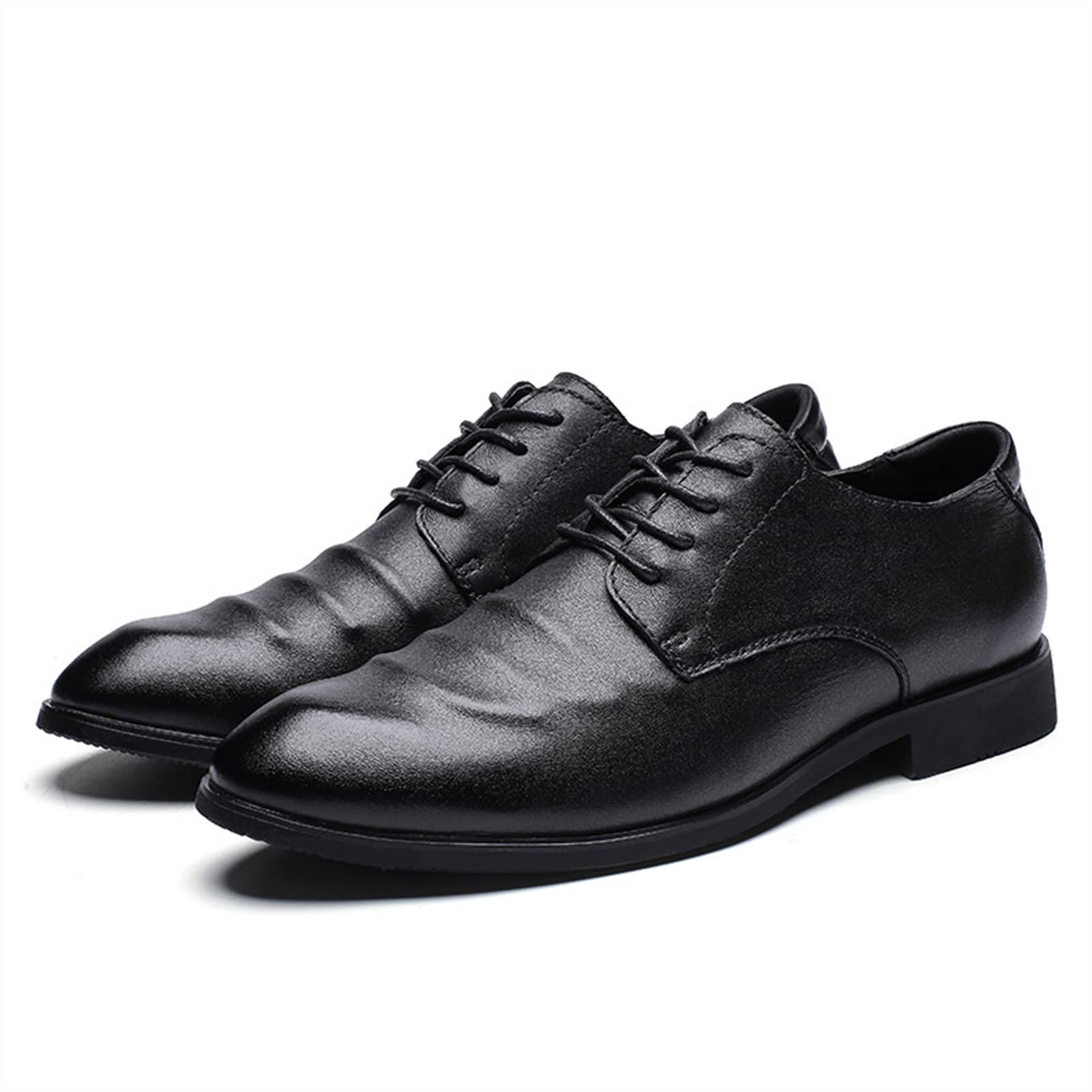 Men's Genuine Leather Oxford Dress Shoes - Formal Lace-Up Derby Shoes with Burnished Toe & Non-Slip Rubber Sole for Wedding, Business & Office Wear