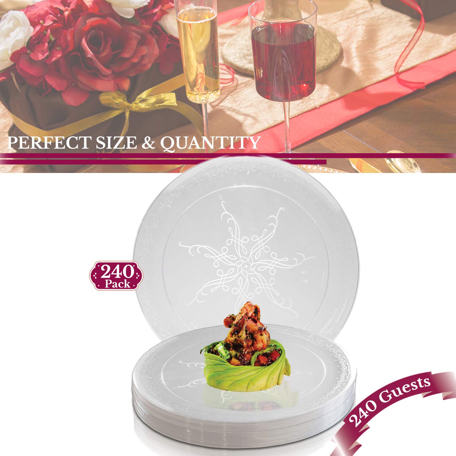 Elegant Disposable Plastic Lunch Plates 240 Pcs - 9.5