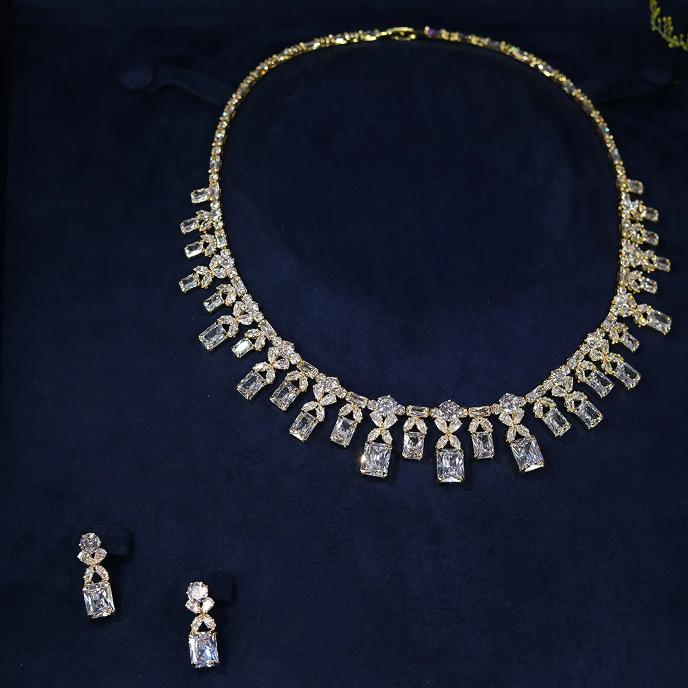Luxury 4PCS Dubai Jewelry Set for Women - Gold Plated Bridal Necklace, Bracelet, Earrings & Ring Set - Perfect for Weddings, Parties & Special Occasions