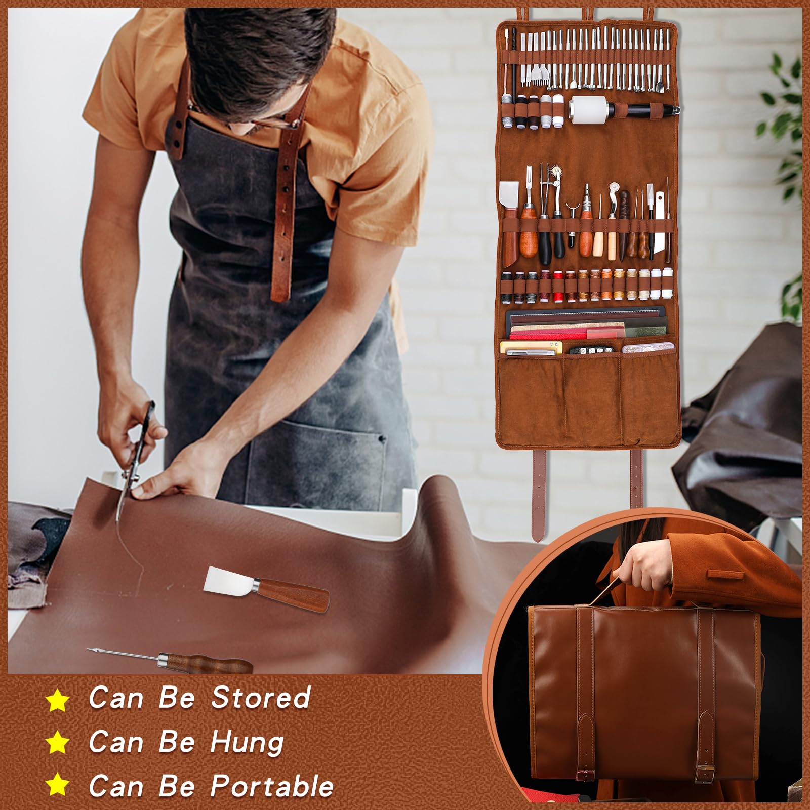 Professional Leather Craft Tool Kit - Leather Working Tools Set with Custom Handbag Cutting Mats, Engraving Punching & Sewing Stamping Sanding Tools for DIY Leather Projects | Perfect for Leather Crafting, Bag Making & Shoe Repair