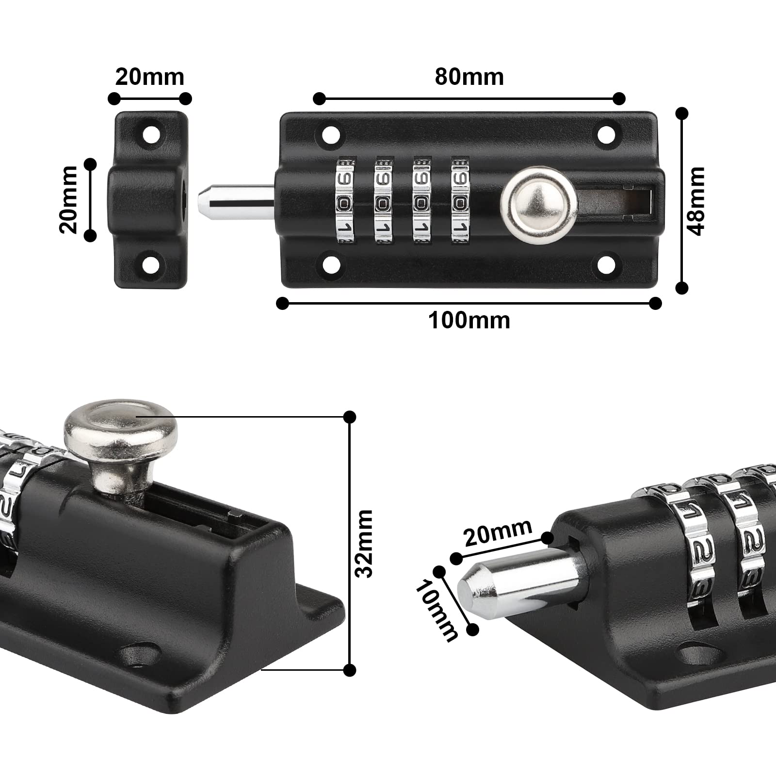 Spopal 4-Digit Combination Backyard Door Lock - 120mm Weatherproof Keyless Gate Lock, Resettable Solid Zinc Alloy Bolt Lock for Wooden Fence & Outdoor Shed | Secure Your Garden, Patio & Storage Areas