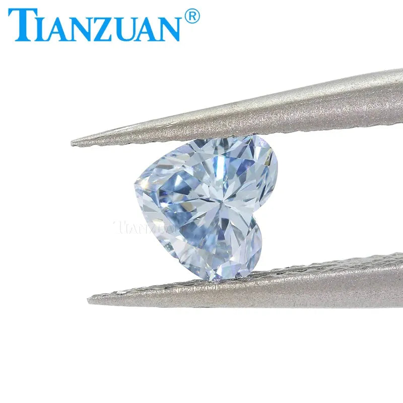 Lab Grown Diamond HPHT Heart Shape Fancy Blue VS1 2EX Loose Gemstone Bead - GEMID Certified for Jewelry Making & Engagement Rings