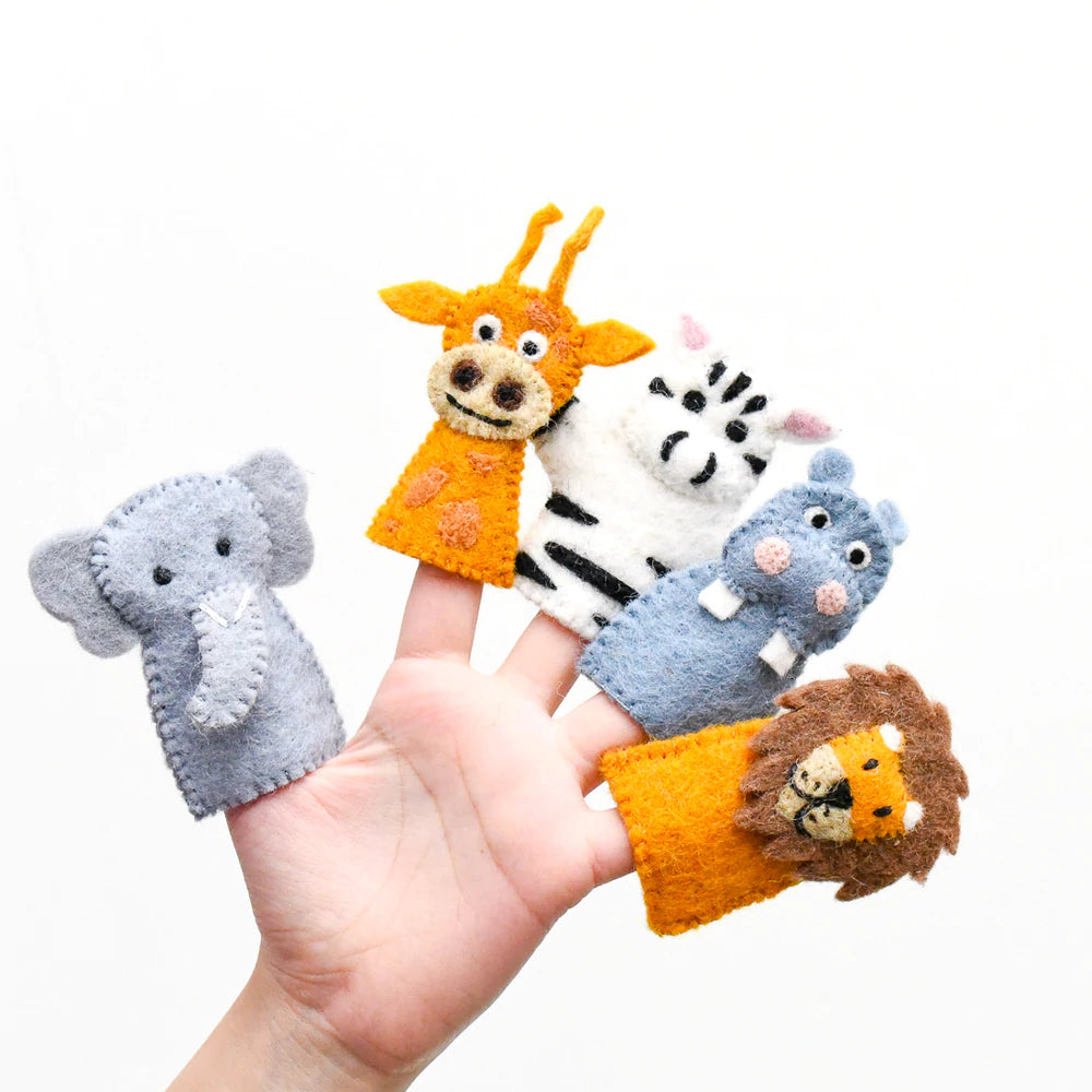 Wild Safari Animal Felt Finger Puppets Set - Lion, Elephant, Giraffe for Kids Storytelling & Early Education | Perfect for Classroom, Playtime & Interactive Learning