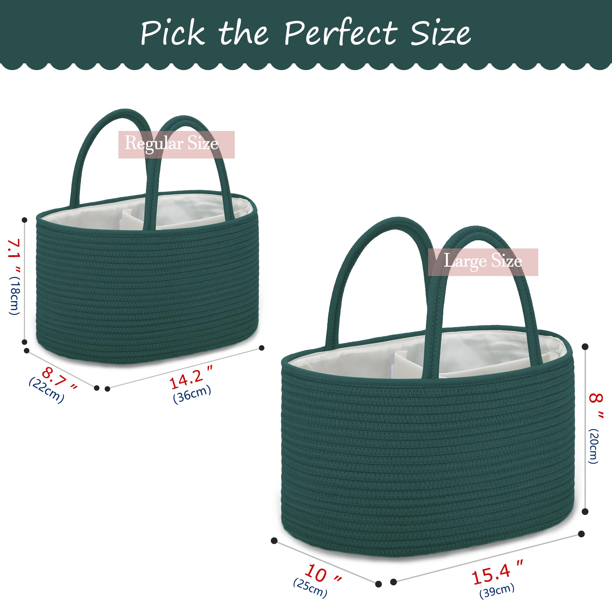 COMSE Baby Diaper Caddy Organizer - Portable Diaper Basket with Dividers, Baby Car Organizer & Changing Station - Perfect for Nursery, Travel & Baby Shower Gifts (Dark Green) - Essential Newborn Registry Must Have for Diaper Storage & Organization