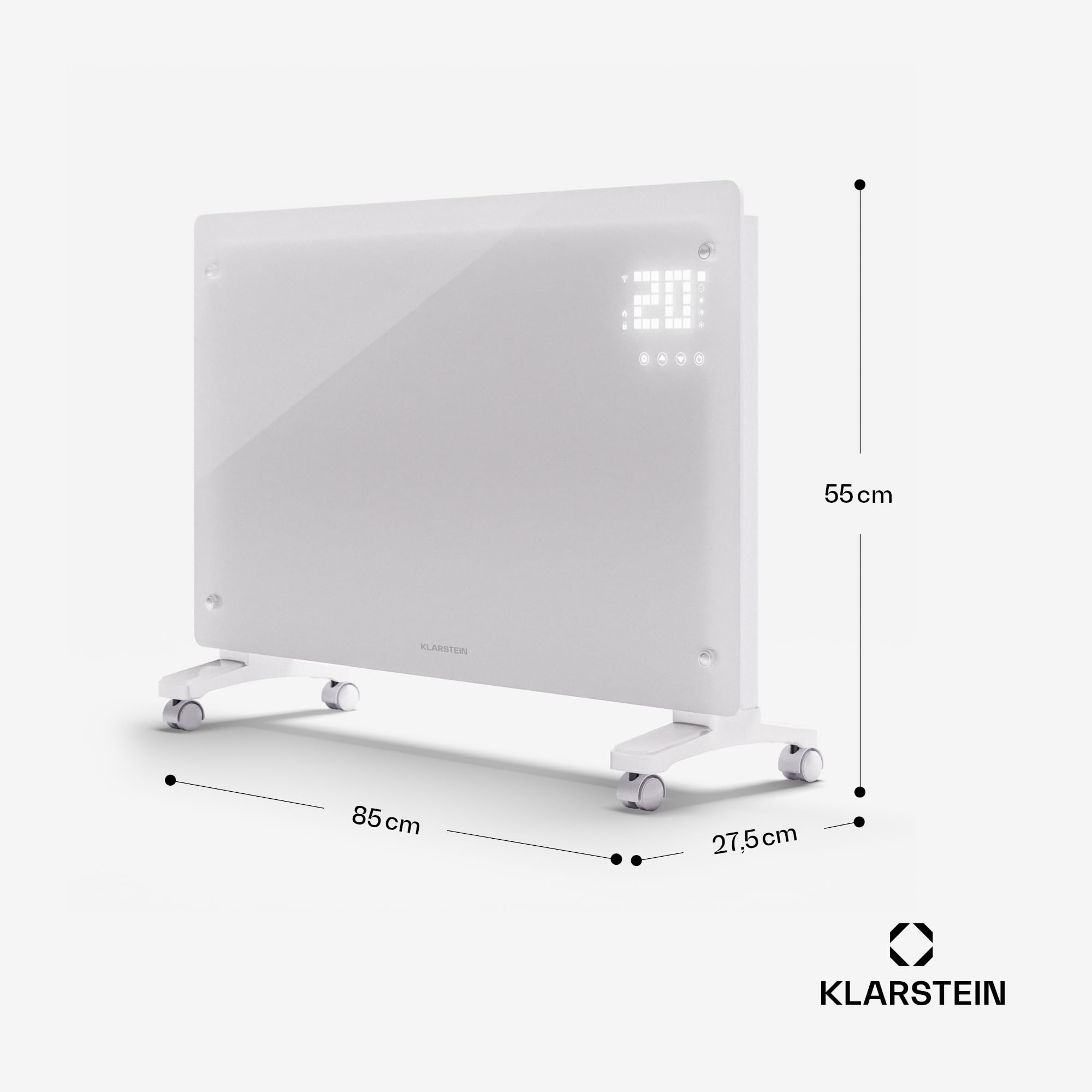 Klarstein 2500W Electric Convector Heater - Freestanding & Wall Mountable Space Heater with Smart App Control, Thermostat & Energy Saving Mode | Perfect for Bedroom, Office & Home Use with Floor Rollers for Easy Mobility