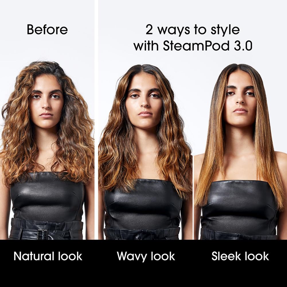 L'Oréal Professionnel SteamPod 3 Hair Straightener & Styling Iron with Steam Technology for All Hair Types (UK Plug) - Salon-Quality Smoothing & Frizz Control at Home