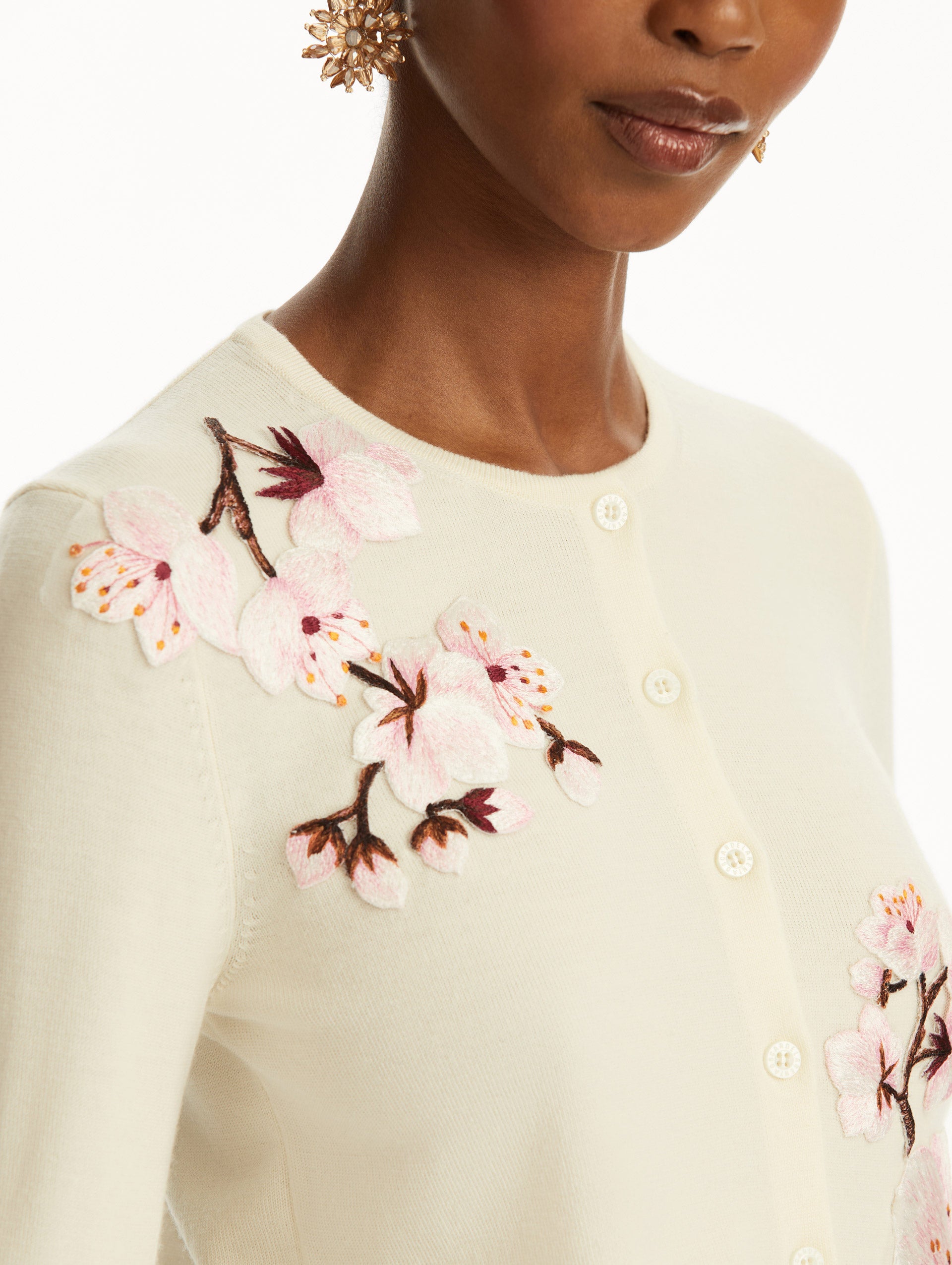 Elegant Cherry Blossom Embroidered Cardigan for Women - Spring Floral Lace Knit Sweater - Perfect for Weddings, Dates & Office Wear