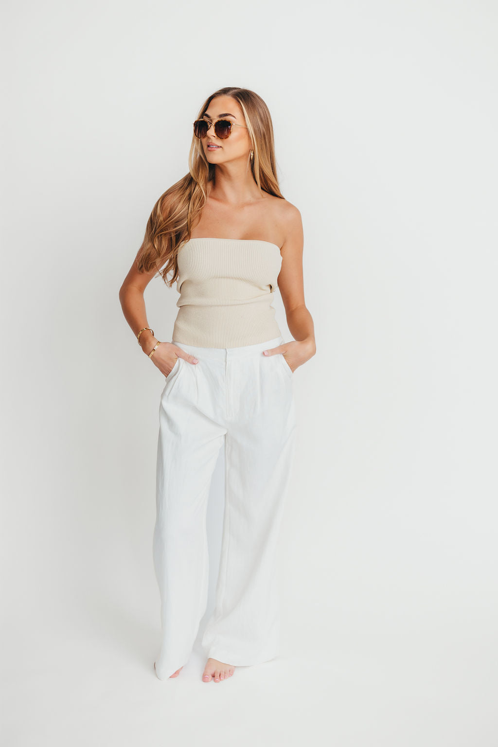 Carmen Ribbed Knit Tube Top Women's Fashion Stretch Crop Top in Cream | Casual Wear, Layering, Summer Outfits, Beach & Music Festivals