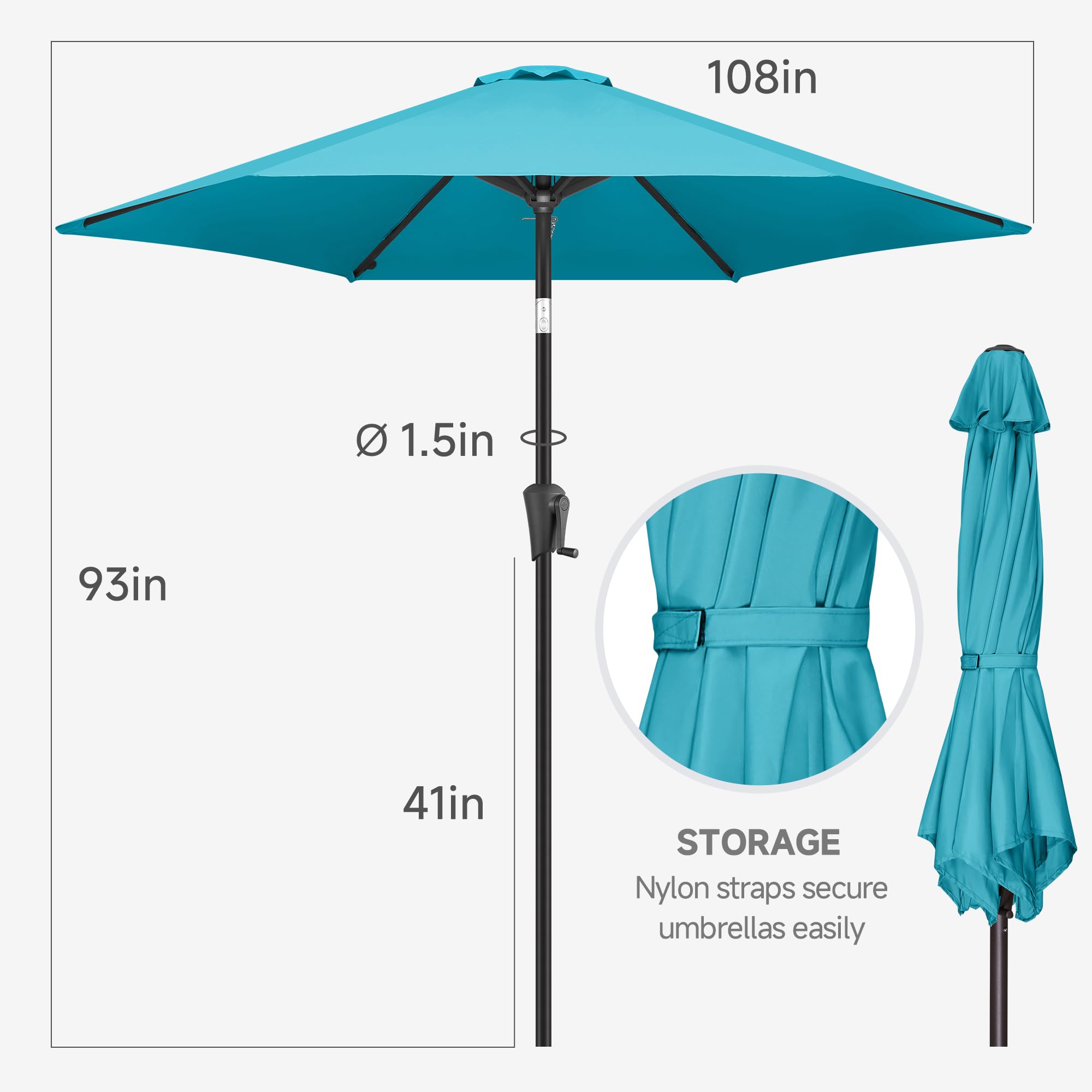 FLAME&SHADE 9 Foot Outdoor Patio Umbrella with Tilt Mechanism - Aqua Blue Waterproof Sun Shade for Garden, Poolside, and Beach Use
