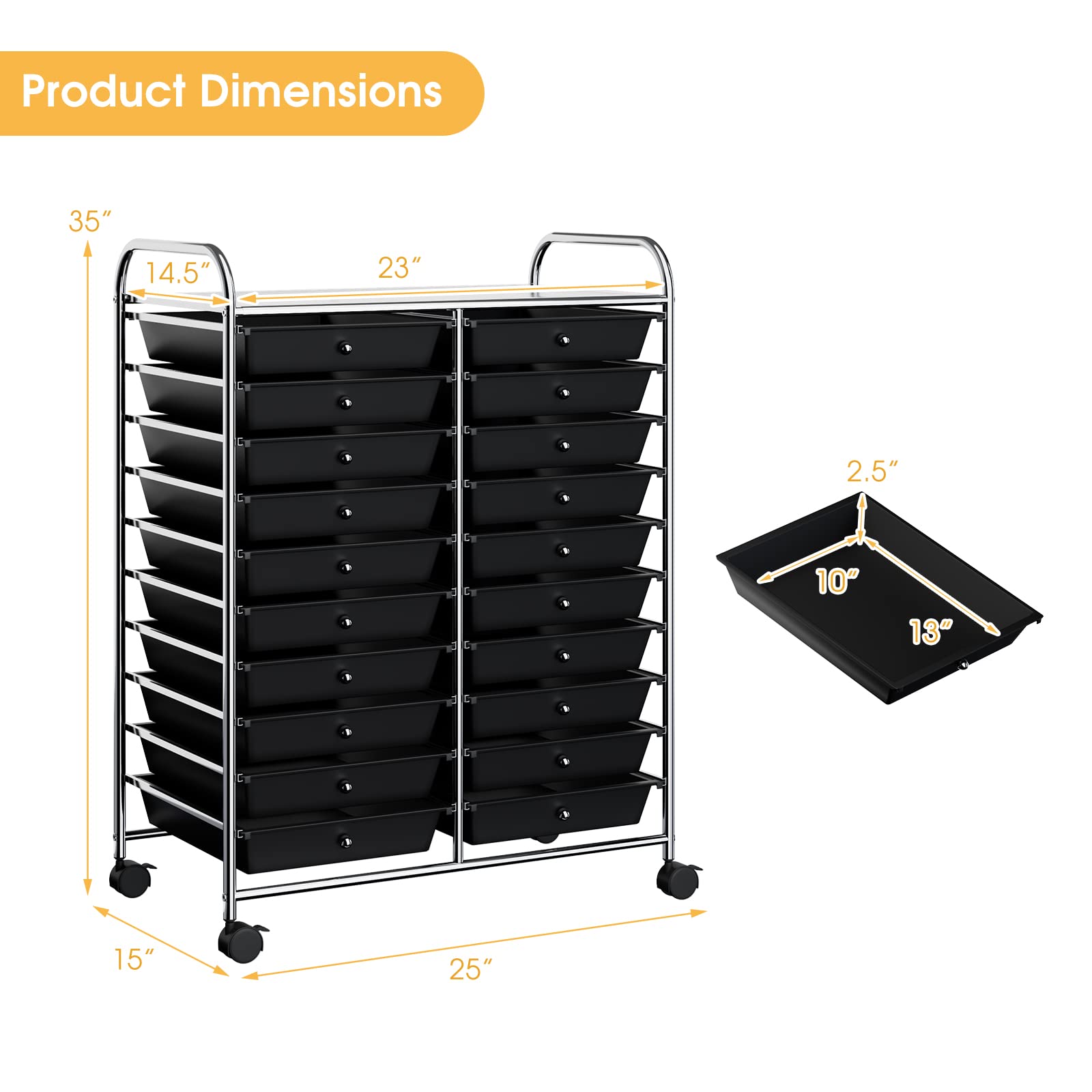 20-Drawer Rolling Storage Cart with Wheels - Multipurpose Organizer for Makeup, Tools, Paper & Crafts - Perfect for Office, Home, Classroom & School Use - Black (Great for Teachers, Artists & DIY Enthusiasts)
