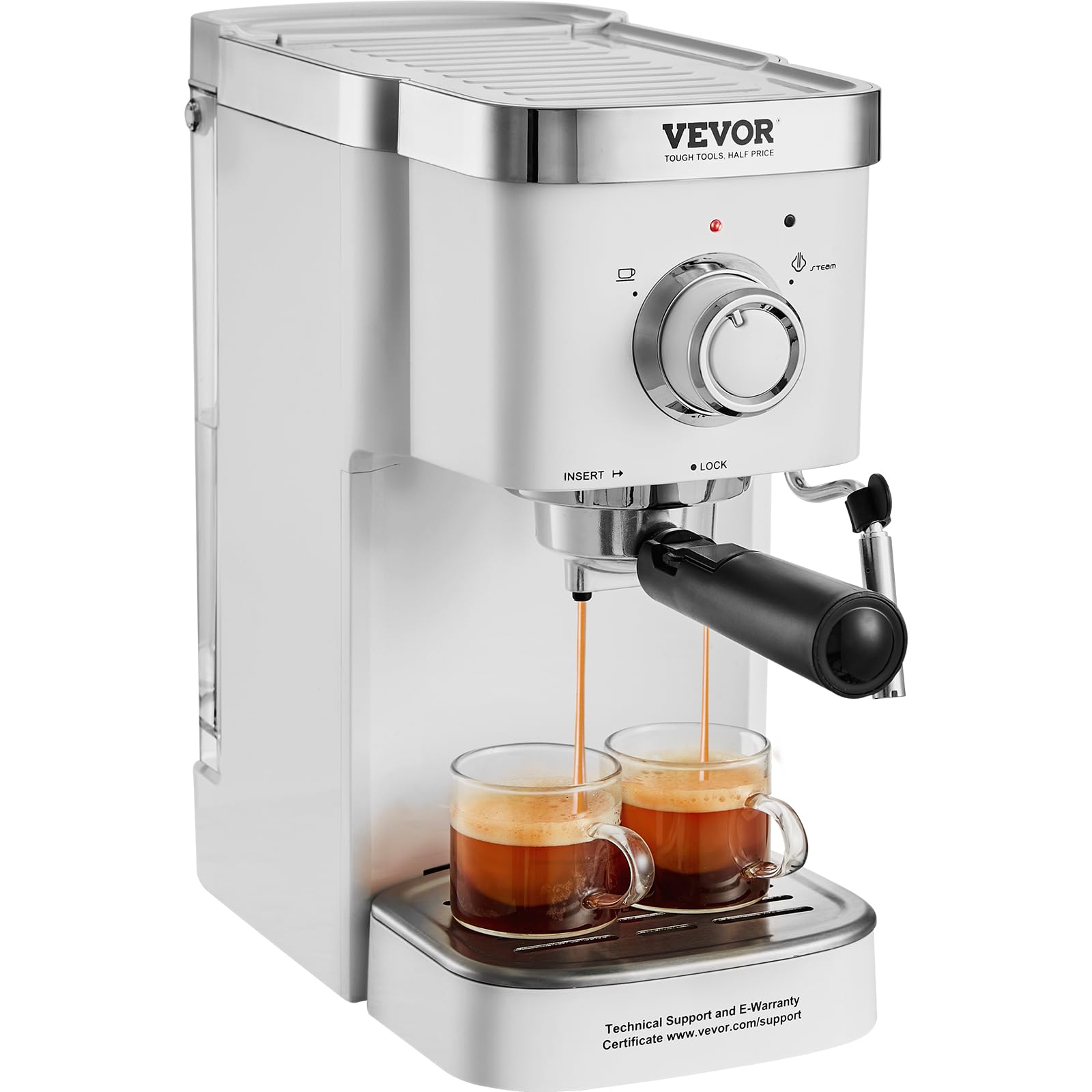 VEVOR 15Bar Semi-Automatic Espresso Coffee Machine with Milk Frother - Professional Cappuccino & Latte Maker with High-Power Boiler, Removable Water Tank & NTC Control System - Perfect for Home Baristas & Coffee Shops