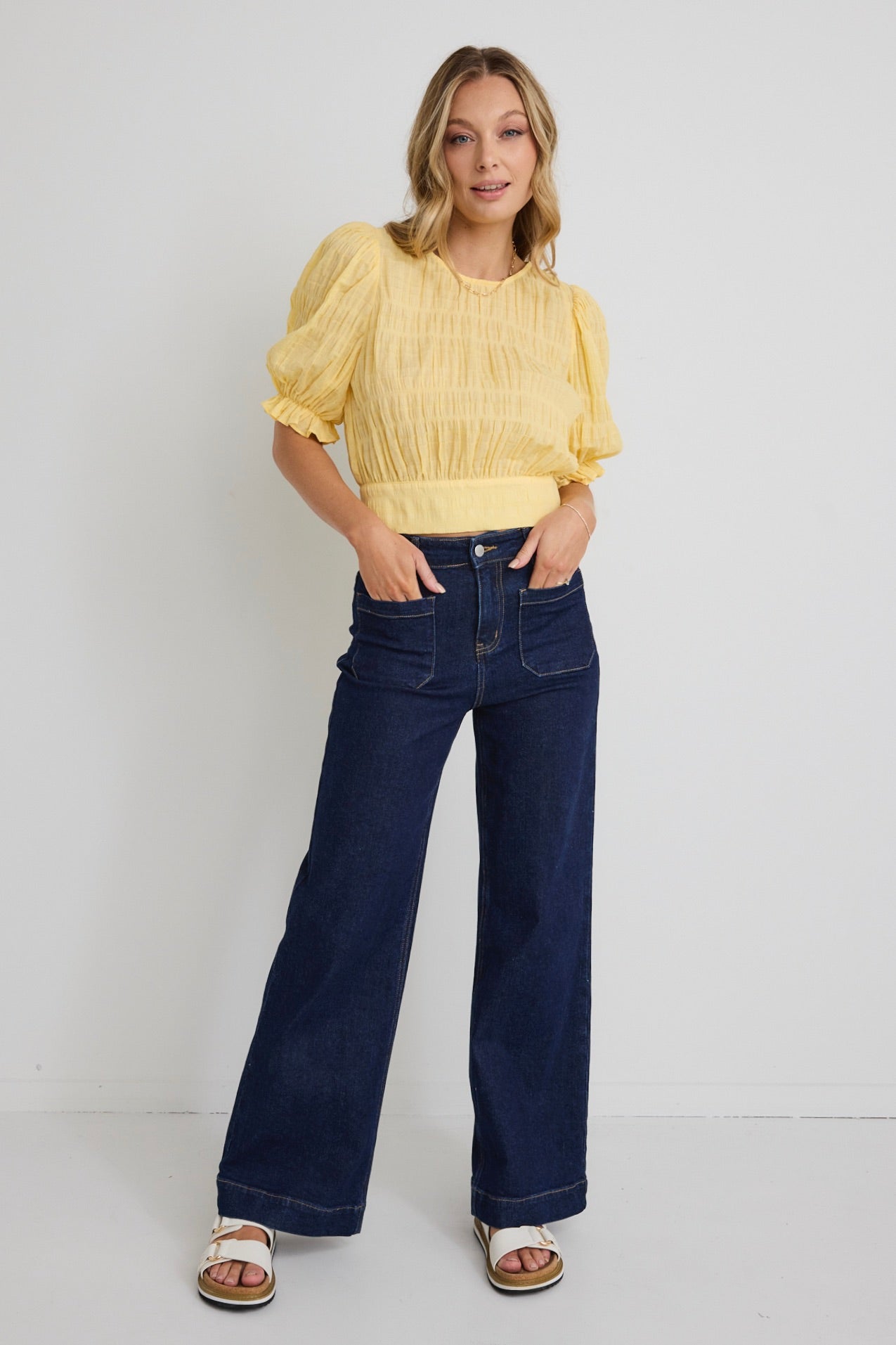Siena Butter Shirred Cotton Tie Back Short Sleeve Top for Women | Casual Summer Blouse for Outings & Beach Vacations