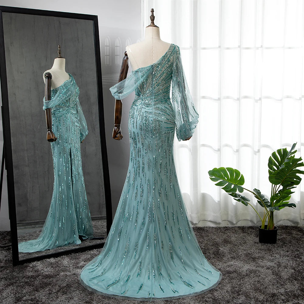 Serene Hill Turquoise Mermaid Evening Gown with High Split - Elegant Luxury Beaded Dress for Women 2025 | Perfect for Prom, Gala, and Formal Parties