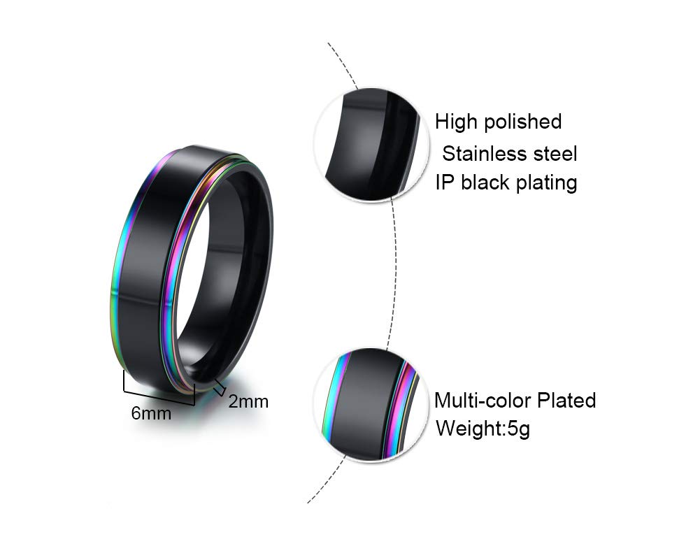 Stainless Steel Rainbow Edge Promise Ring Set - Moon, Sun, Star & Cloud Design for BFFs, Sisters & Bridesmaids | 6MM Polish Engagement Band for Anxiety Relief | Perfect Gift for Best Friends, Weddings & Special Occasions