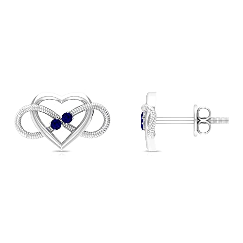 14K Solid Gold Blue Sapphire Heart Infinity Stud Earrings for Women | September Birthstone Jewelry | Elegant Gift for Anniversary, Birthday & Special Occasions
