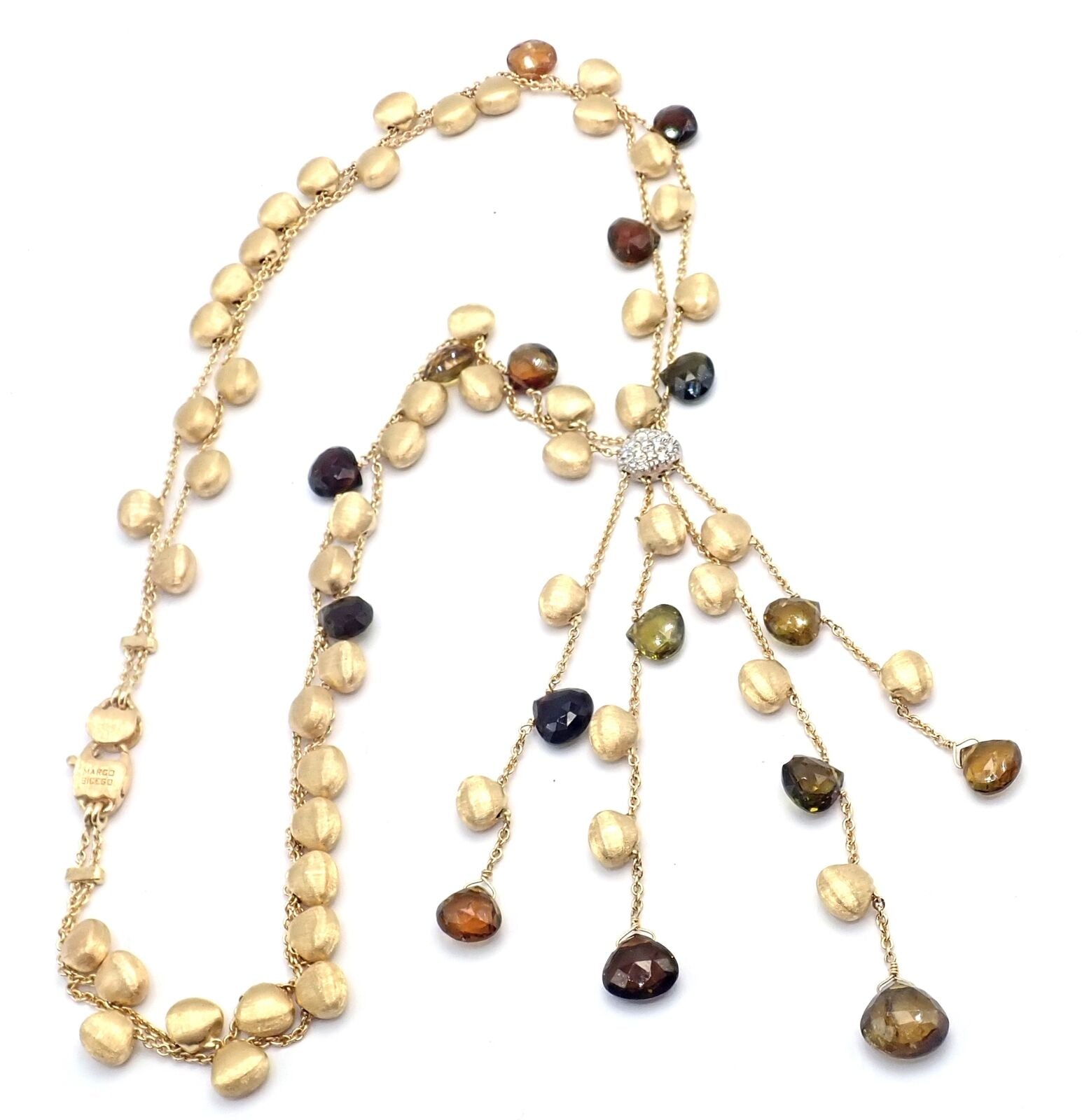 Authentic Marco Bicego 18k Yellow Gold Confetti Diamond Topaz Tassel Necklace - Elegant Statement Jewelry for Weddings, Parties & Special Occasions