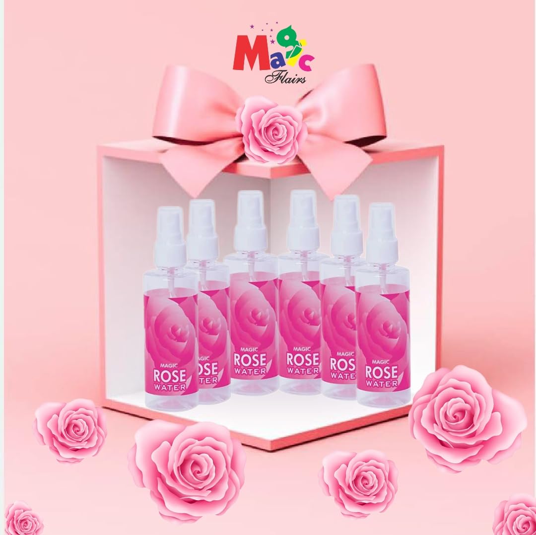 Organic Rose Water Facial Mist 100ml (6-Pack) - Hydrating & Refreshing Toner for Skin Care, DIY Beauty, Baking, Cooking & Aromatherapy | Perfect for Daily Skincare Routine, Spa Day, Wedding Favors & Home Decor