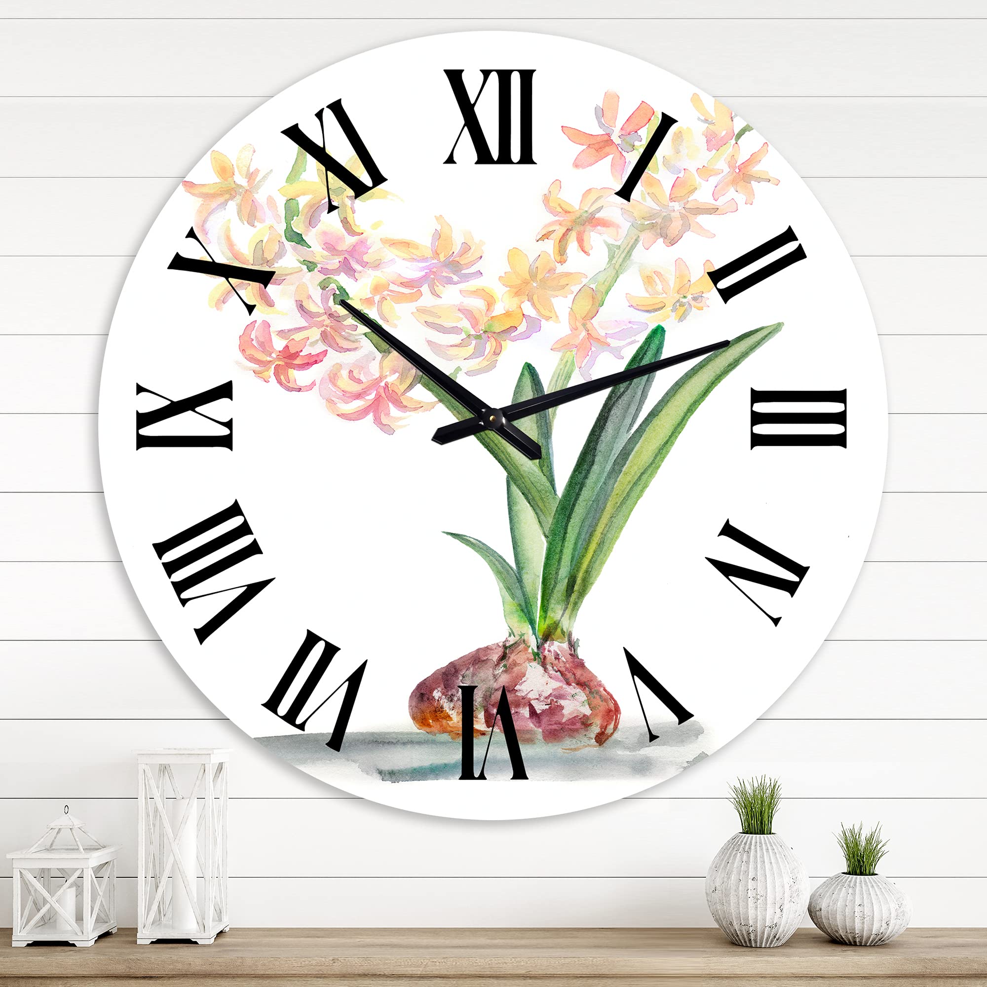 Blossoming Hyacinth Wall Clock - Large Traditional Floral Wall Decor for Living Room, Bedroom & Office - Silent Non-Ticking Home Decor with Botanical Design