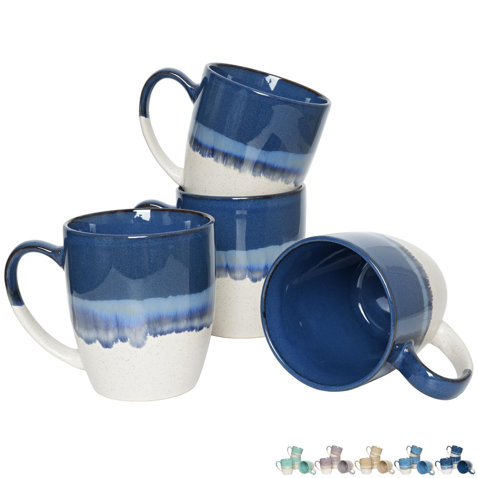 Bosmarlin 17 Oz Ceramic Coffee Mug Set of 4 - Large Handle, Microwave & Dishwasher Safe - Unique Reactive Glaze Design - Perfect for Home, Office & Gifts