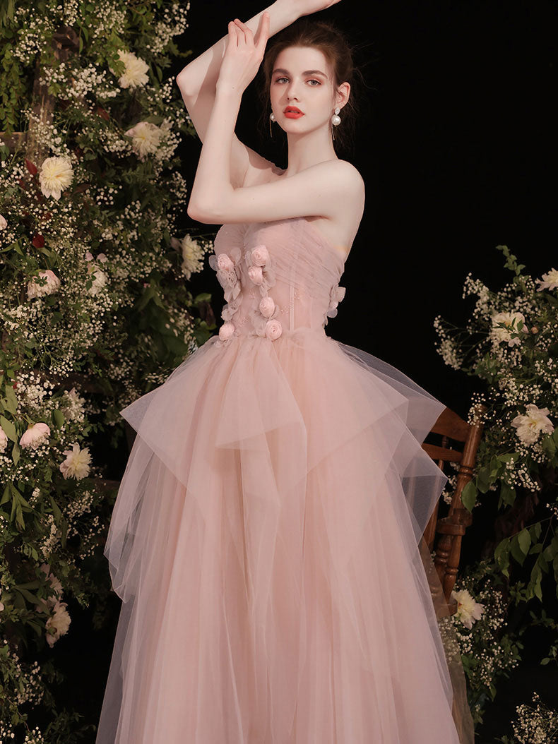 Elegant Pink Sweetheart Tulle Long Prom Dress - Formal Evening Gown for Homecoming, Ball & Special Occasions