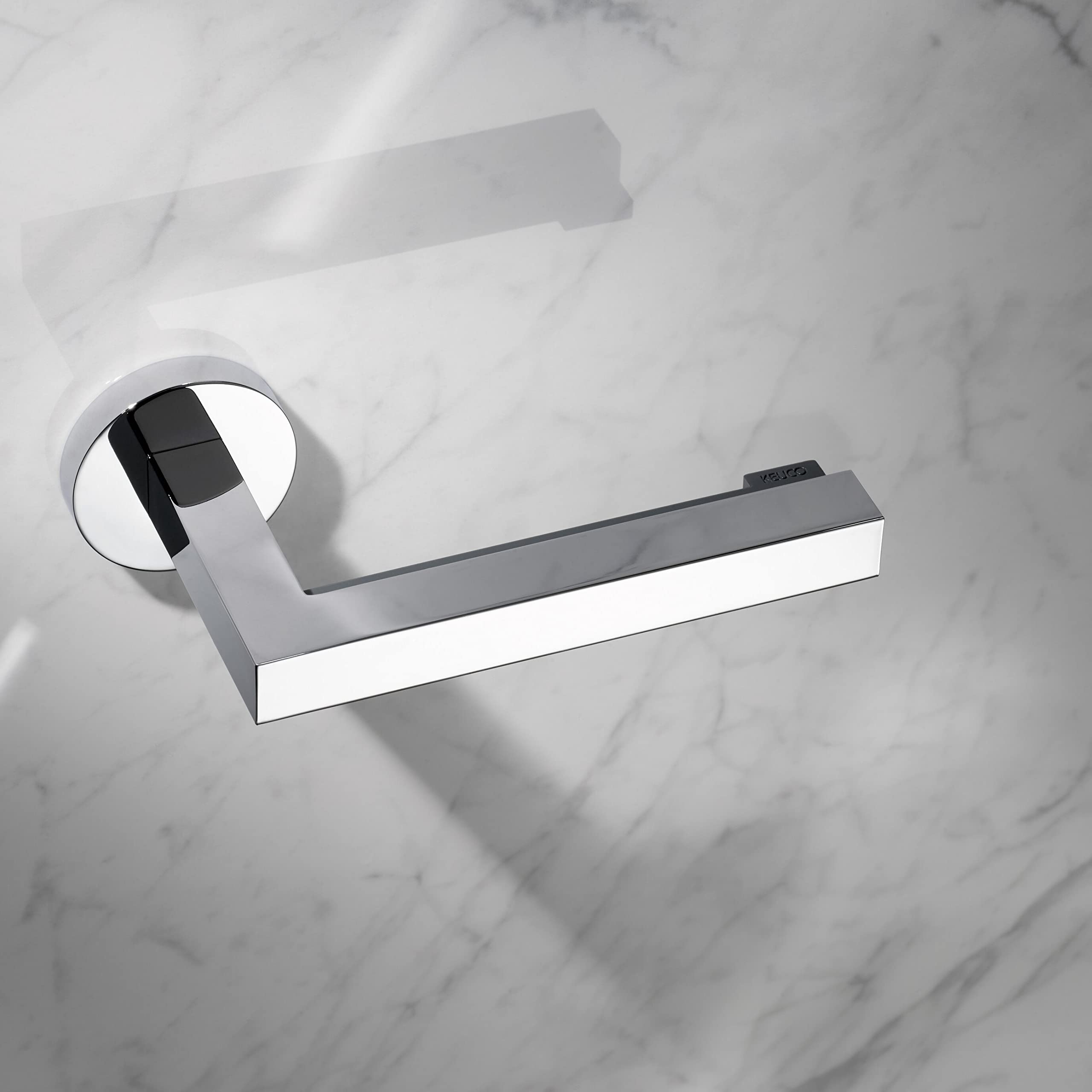 KEUCO Edition 90 Chrome Plated Toilet Paper Holder with Roller Brake - High Gloss Metal Bathroom Tissue Roll Holder - Perfect for Modern Bathrooms, Guest Toilets & Powder Rooms