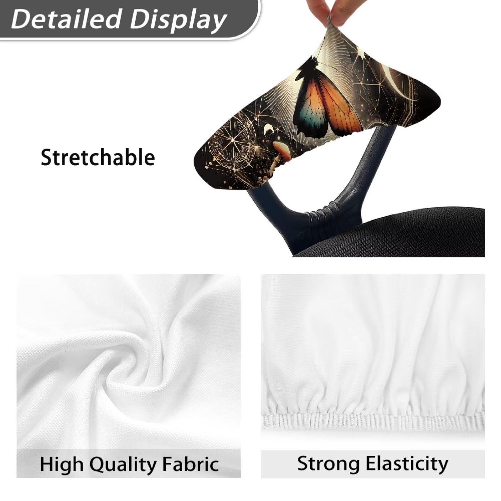 Butterfly Moon Print Office Chair Armrest Covers - Stretchy Soft Set of 2, Washable & Removable Arm Protectors for Computer Desk Chairs - Perfect for Home Office, Gaming & Workspace Comfort